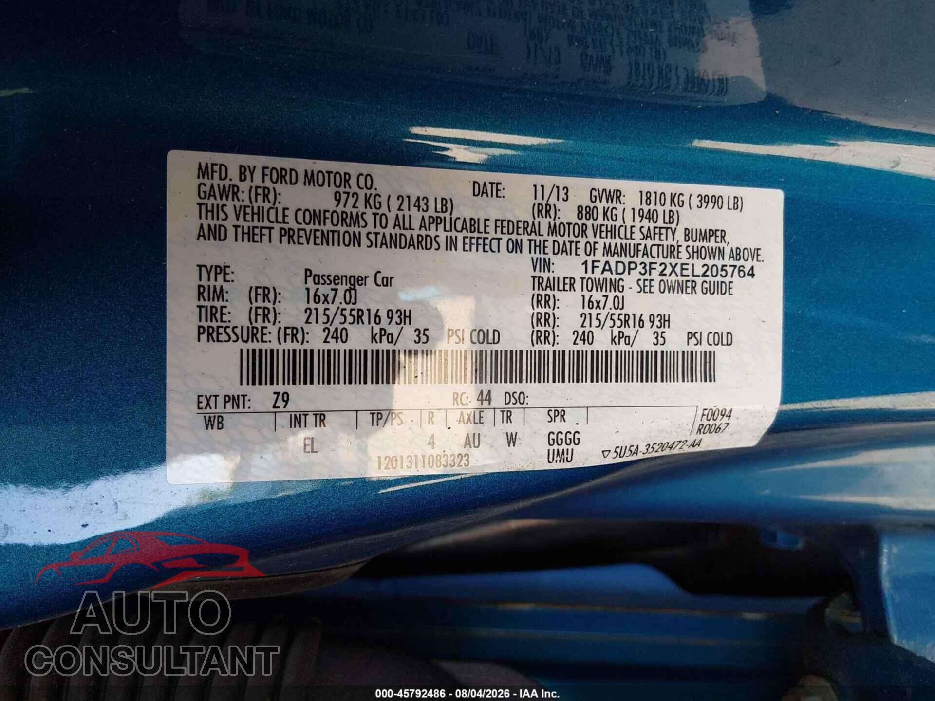FORD FOCUS 2014 - 1FADP3F2XEL205764