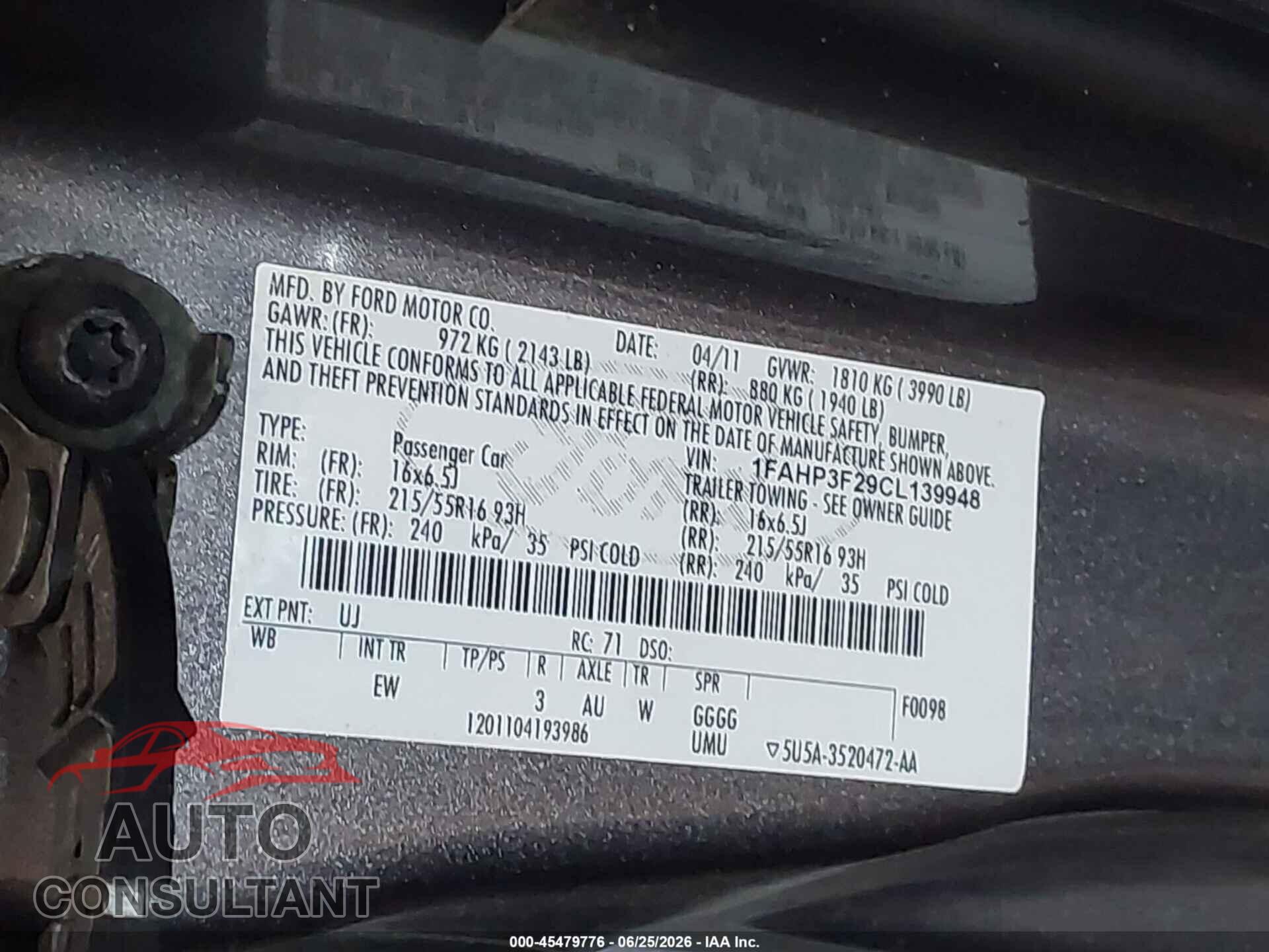 FORD FOCUS 2012 - 1FAHP3F29CL139948