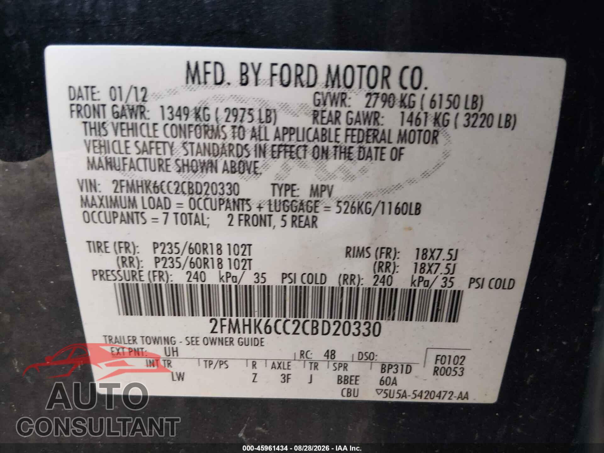FORD FLEX 2012 - 2FMHK6CC2CBD20330