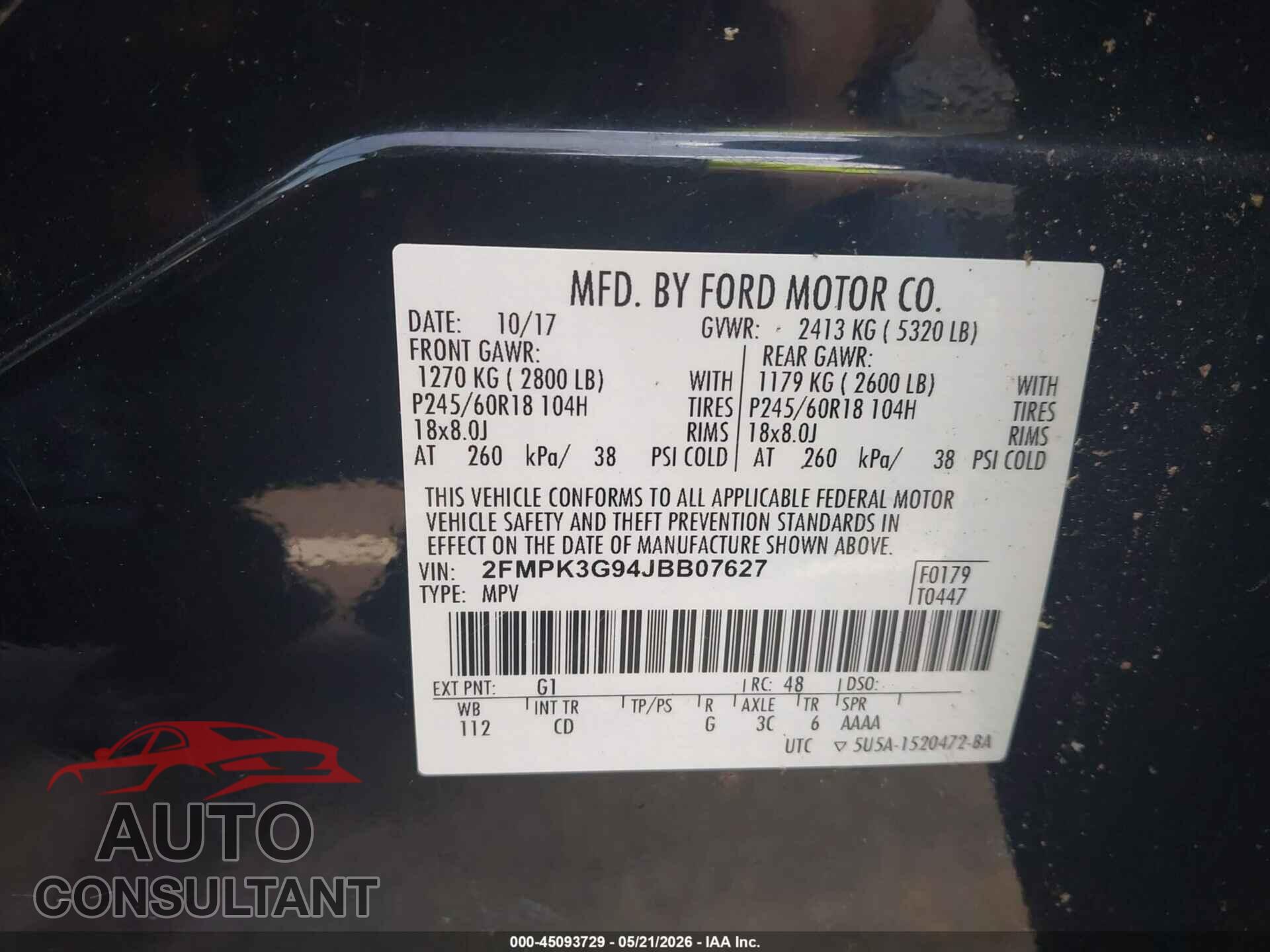FORD EDGE 2018 - 2FMPK3G94JBB07627