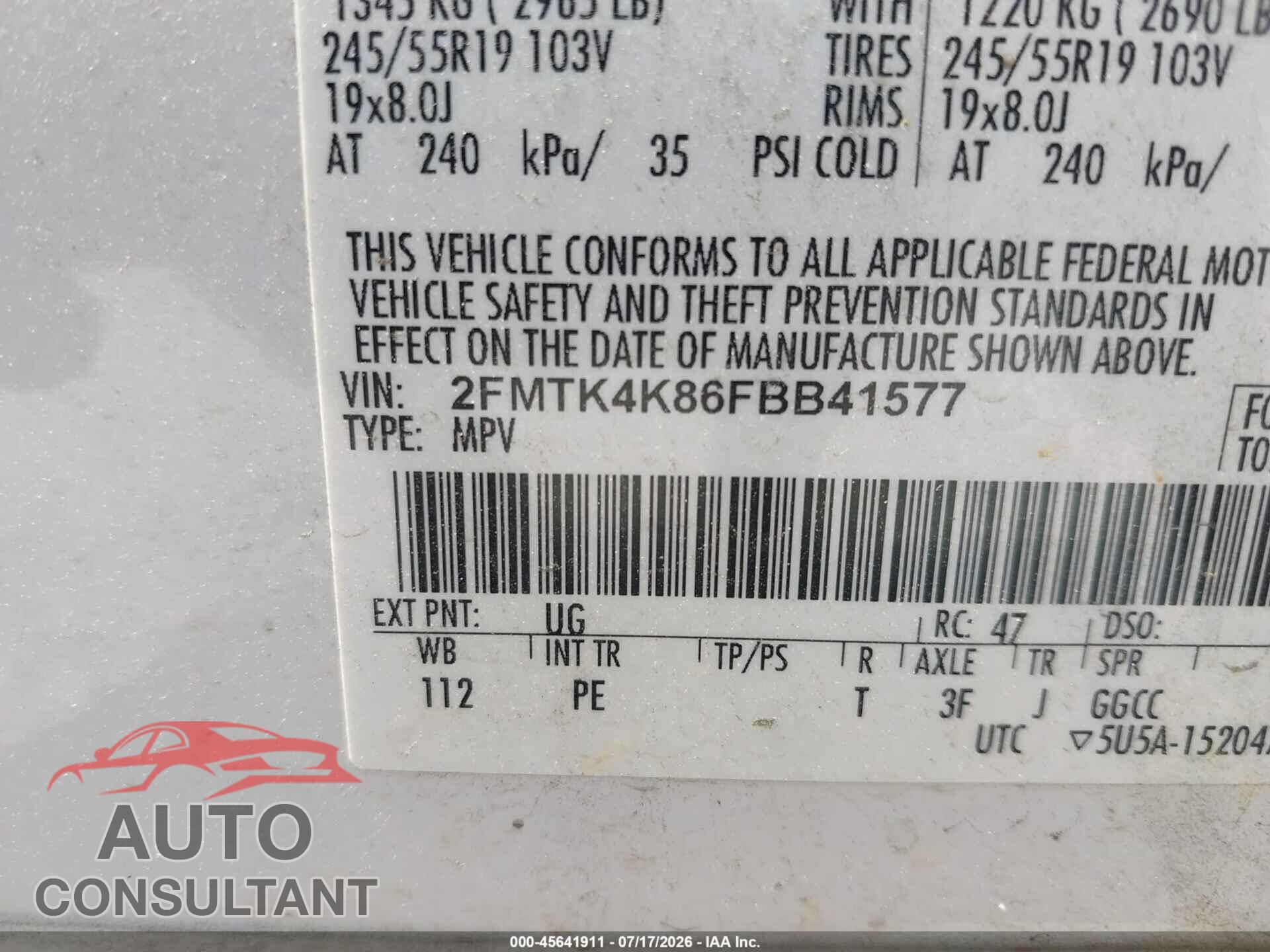 FORD EDGE 2015 - 2FMTK4K86FBB41577