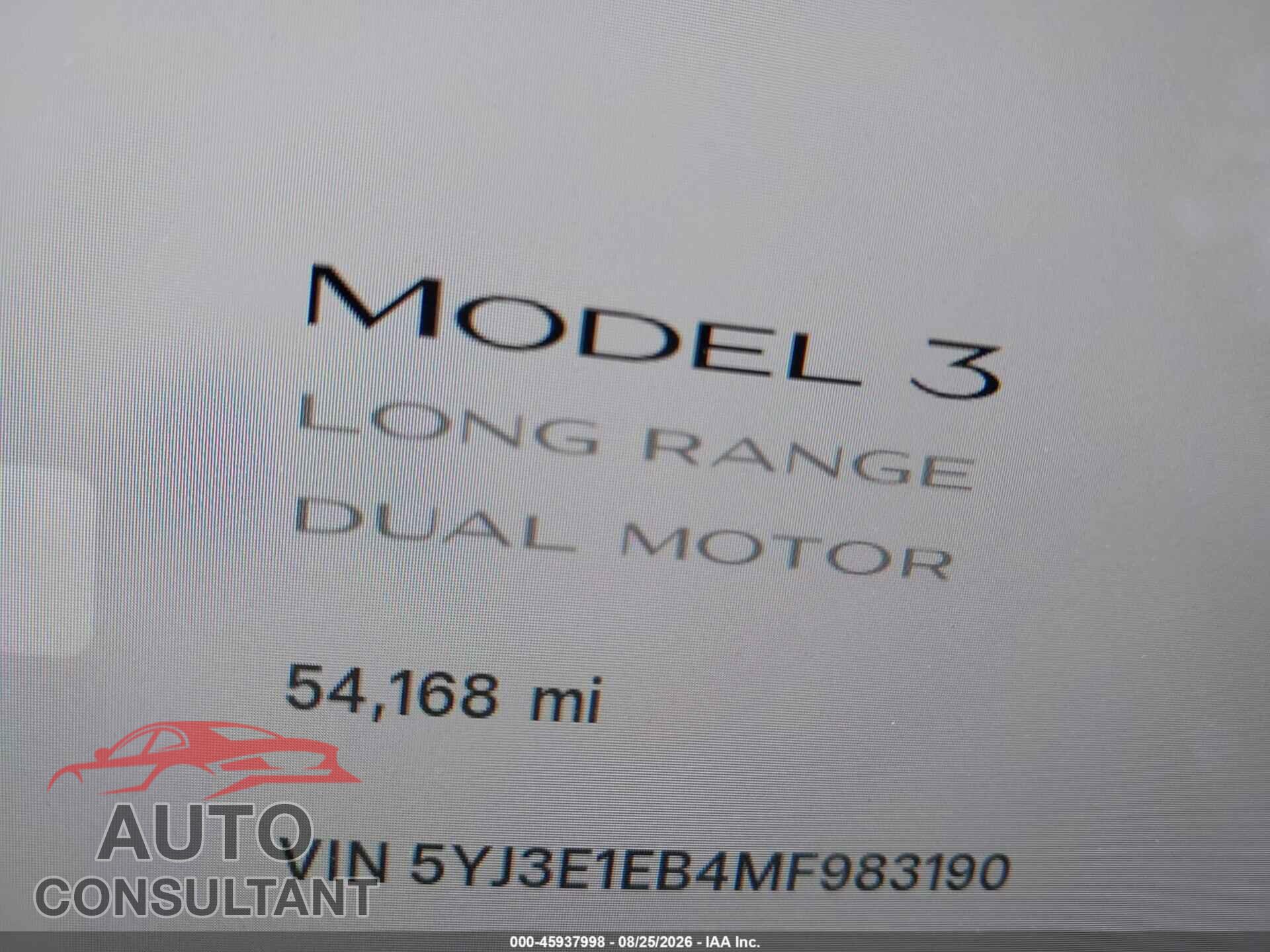 TESLA MODEL 3 2021 - 5YJ3E1EB4MF983190
