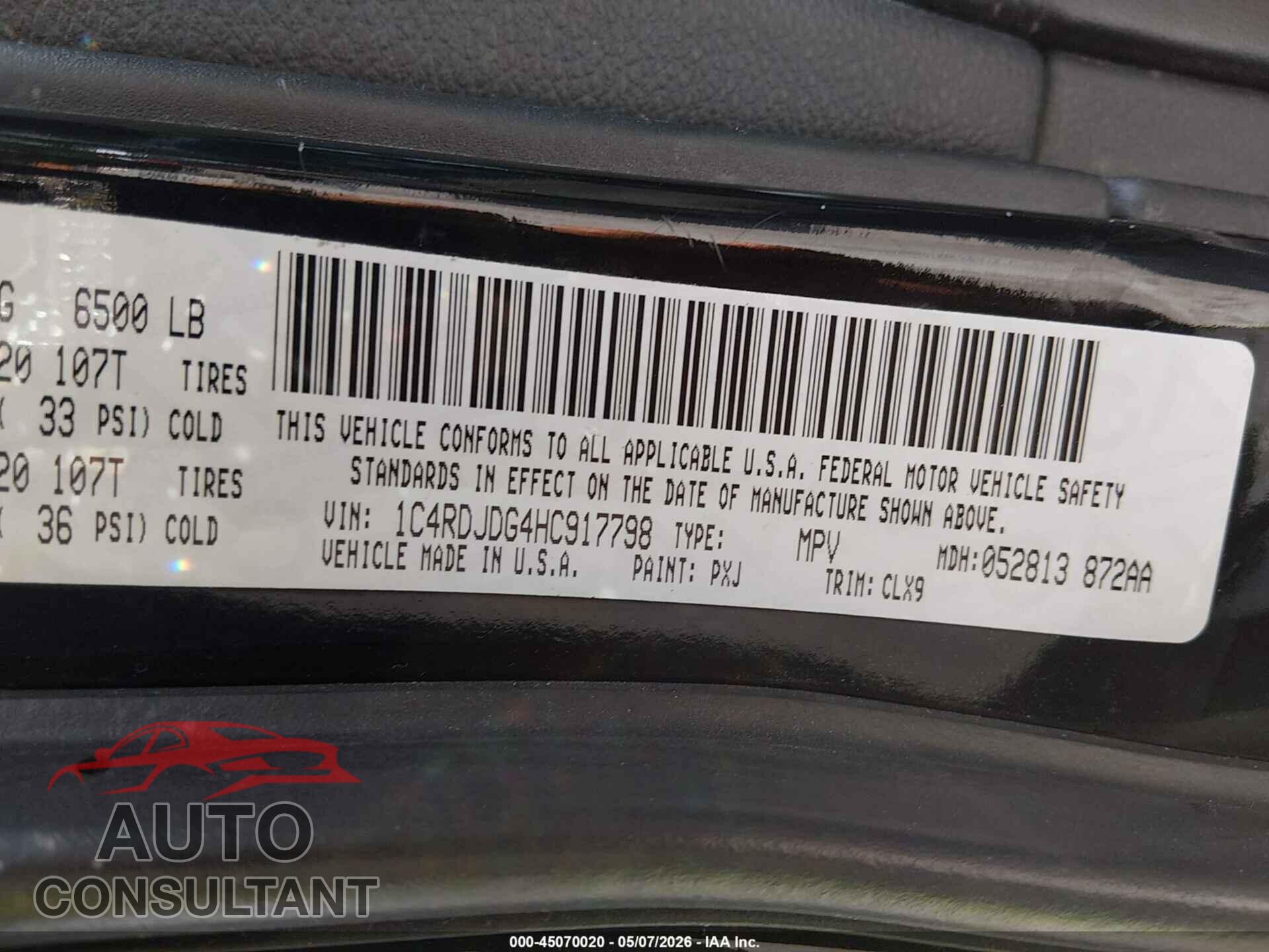 DODGE DURANGO 2017 - 1C4RDJDG4HC917798