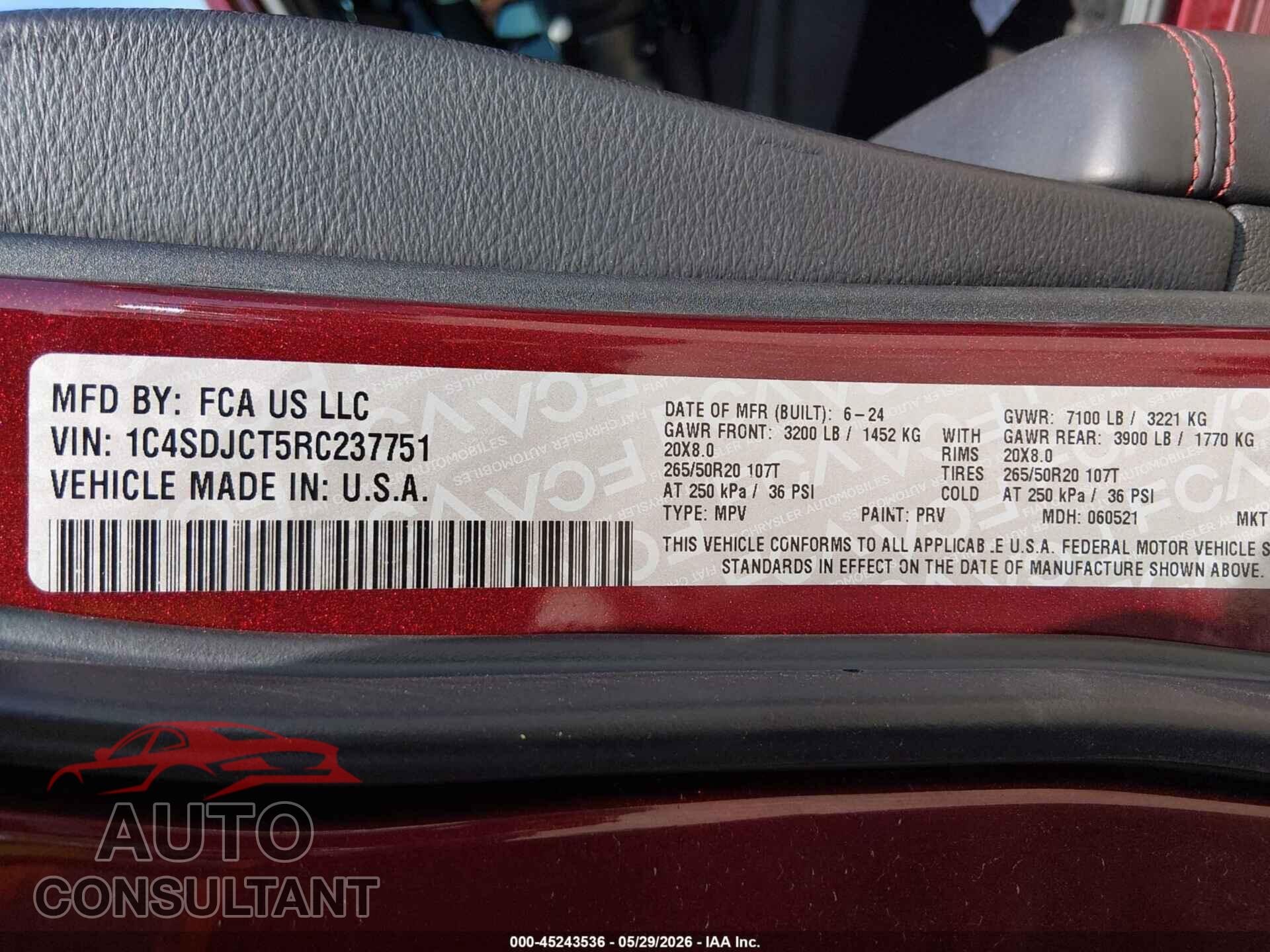DODGE DURANGO 2024 - 1C4SDJCT5RC237751