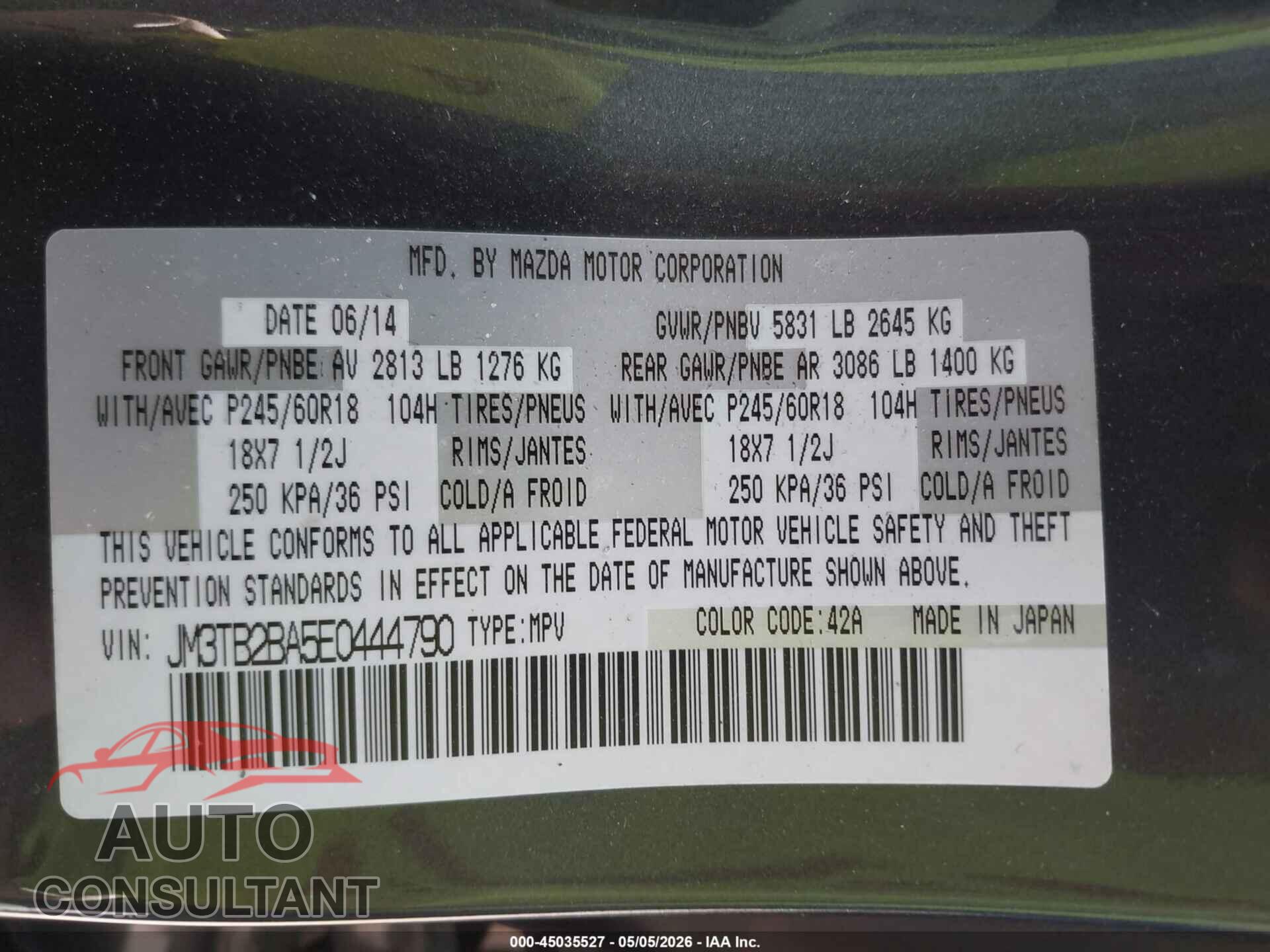MAZDA CX-9 2014 - JM3TB2BA5E0444790