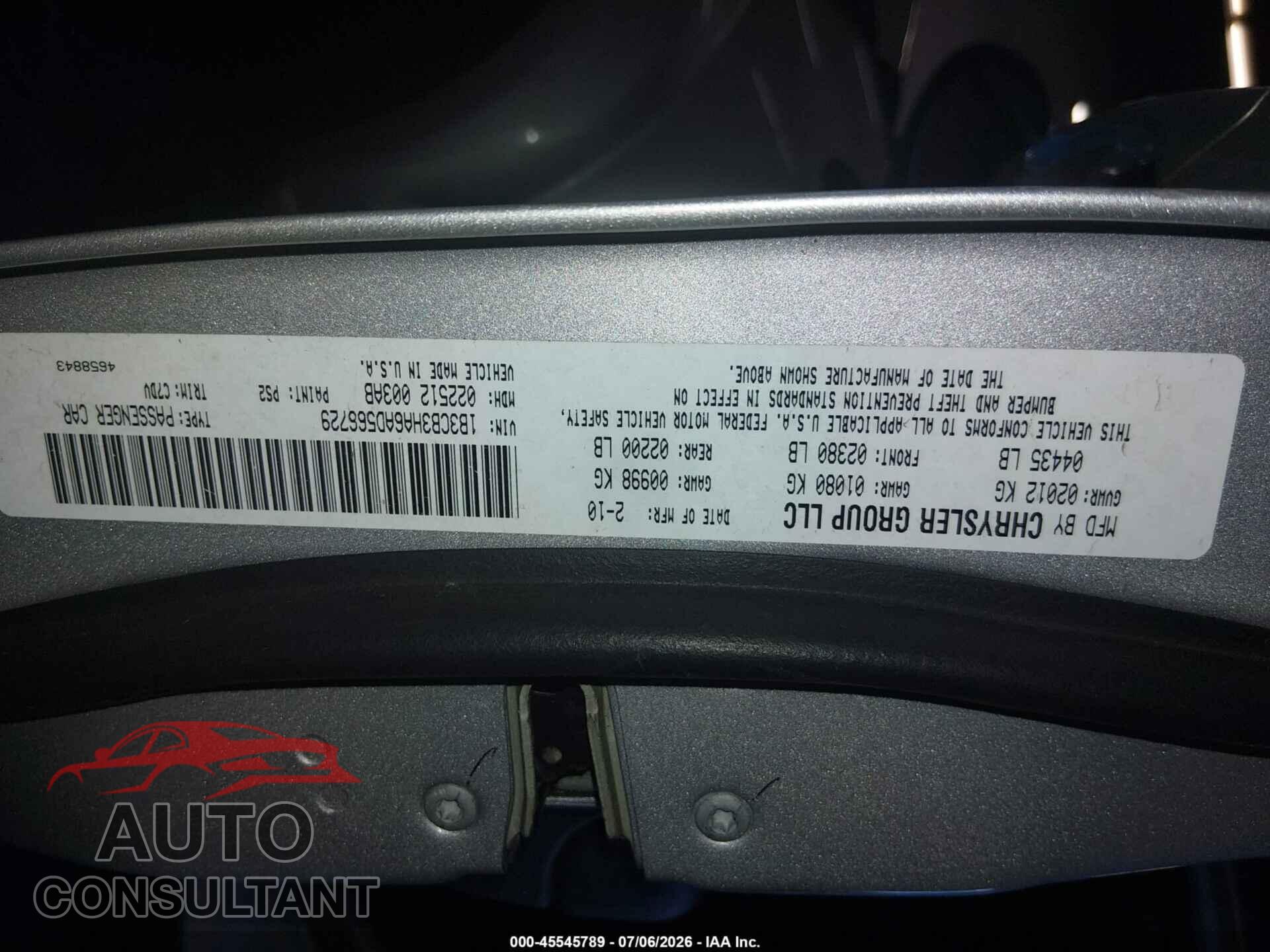 DODGE CALIBER 2010 - 1B3CB3HA6AD566729