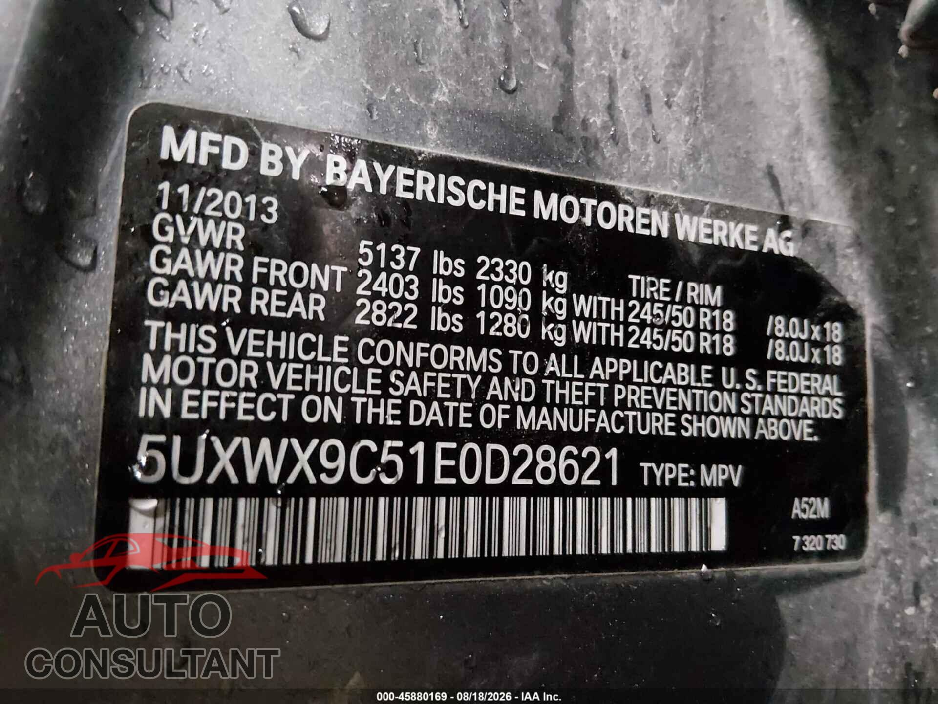 BMW X3 2014 - 5UXWX9C51E0D28621
