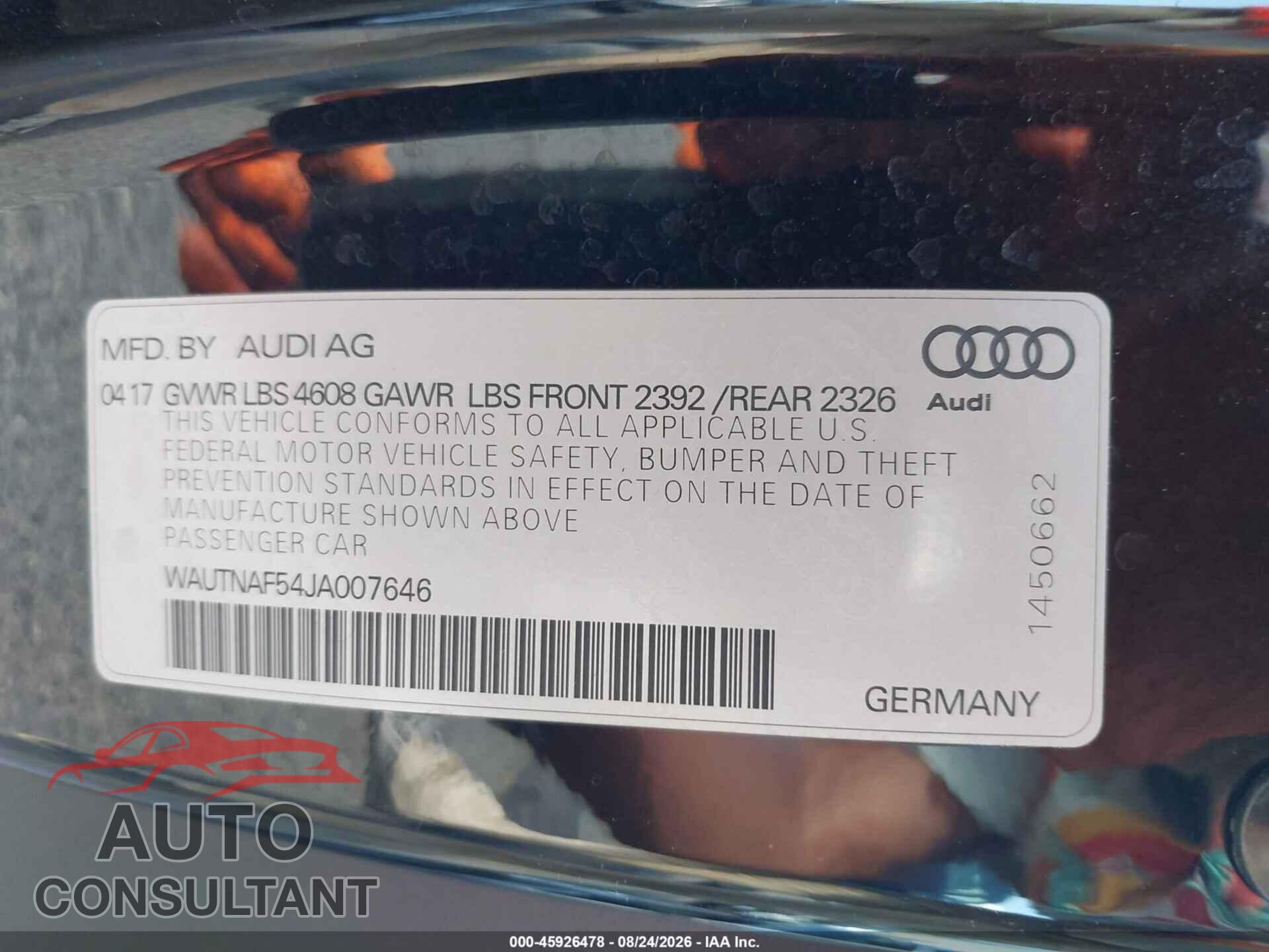 AUDI A5 2018 - WAUTNAF54JA007646