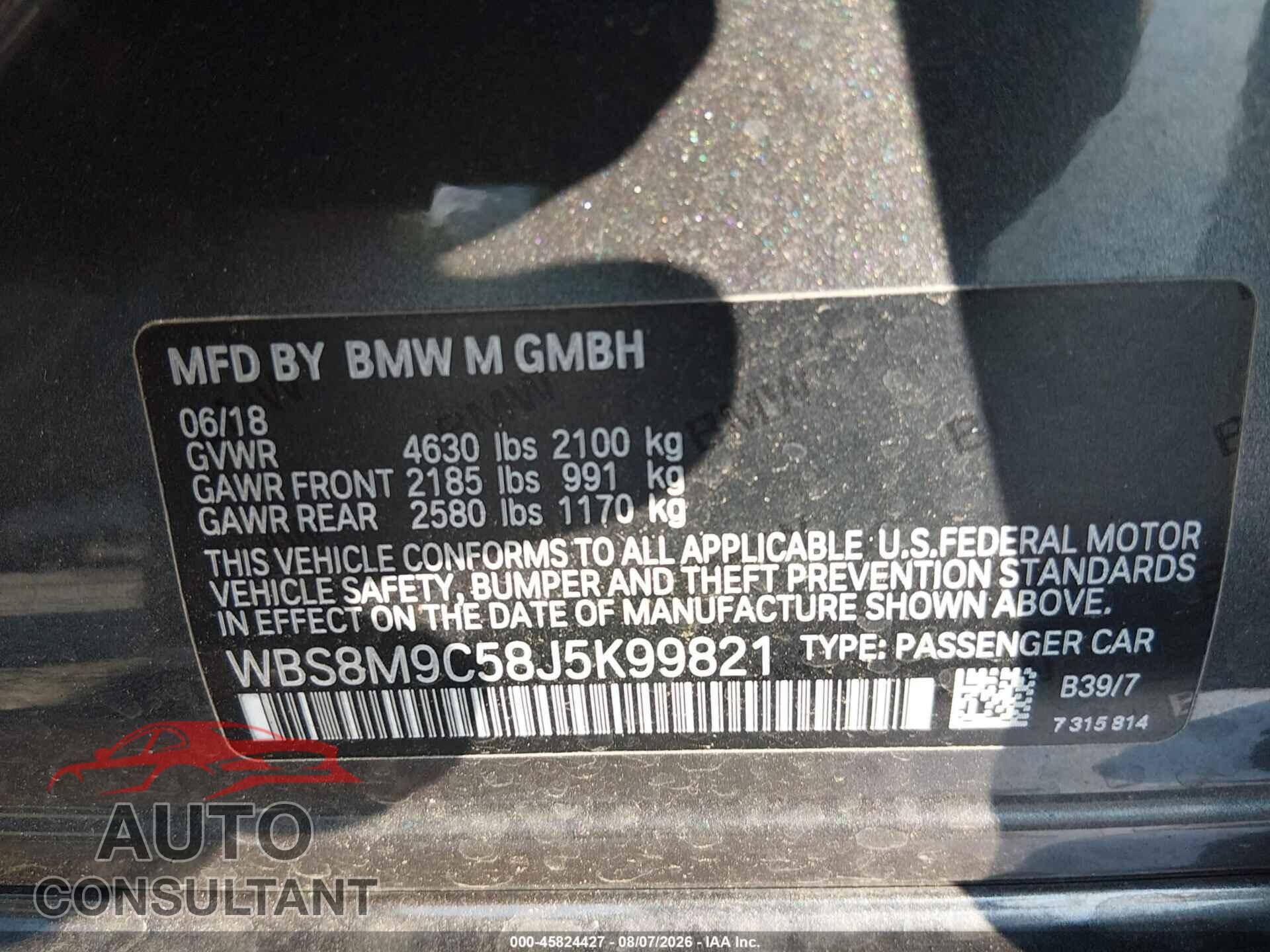 BMW M3 2018 - WBS8M9C58J5K99821