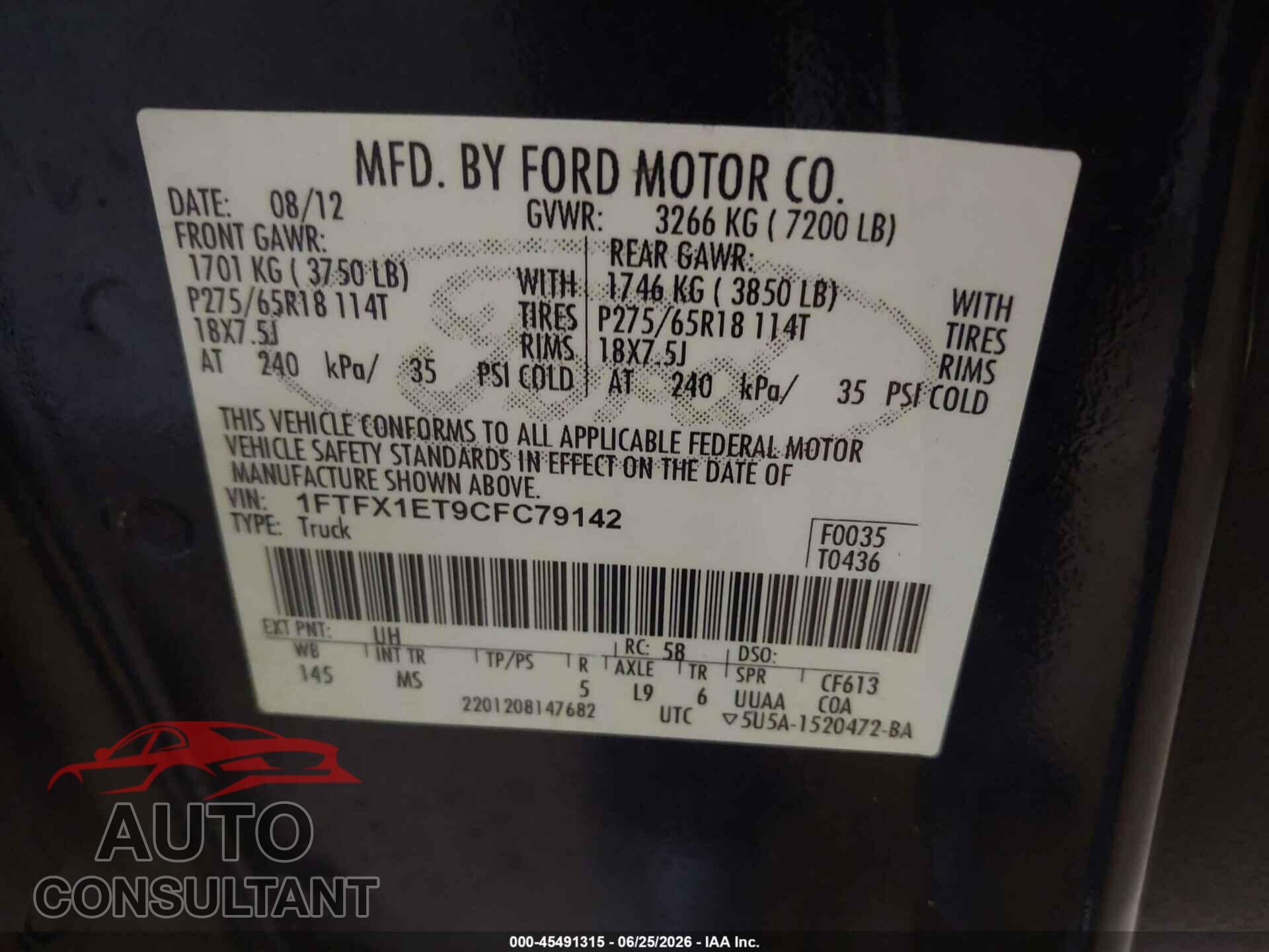 FORD F-150 2012 - 1FTFX1ET9CFC79142