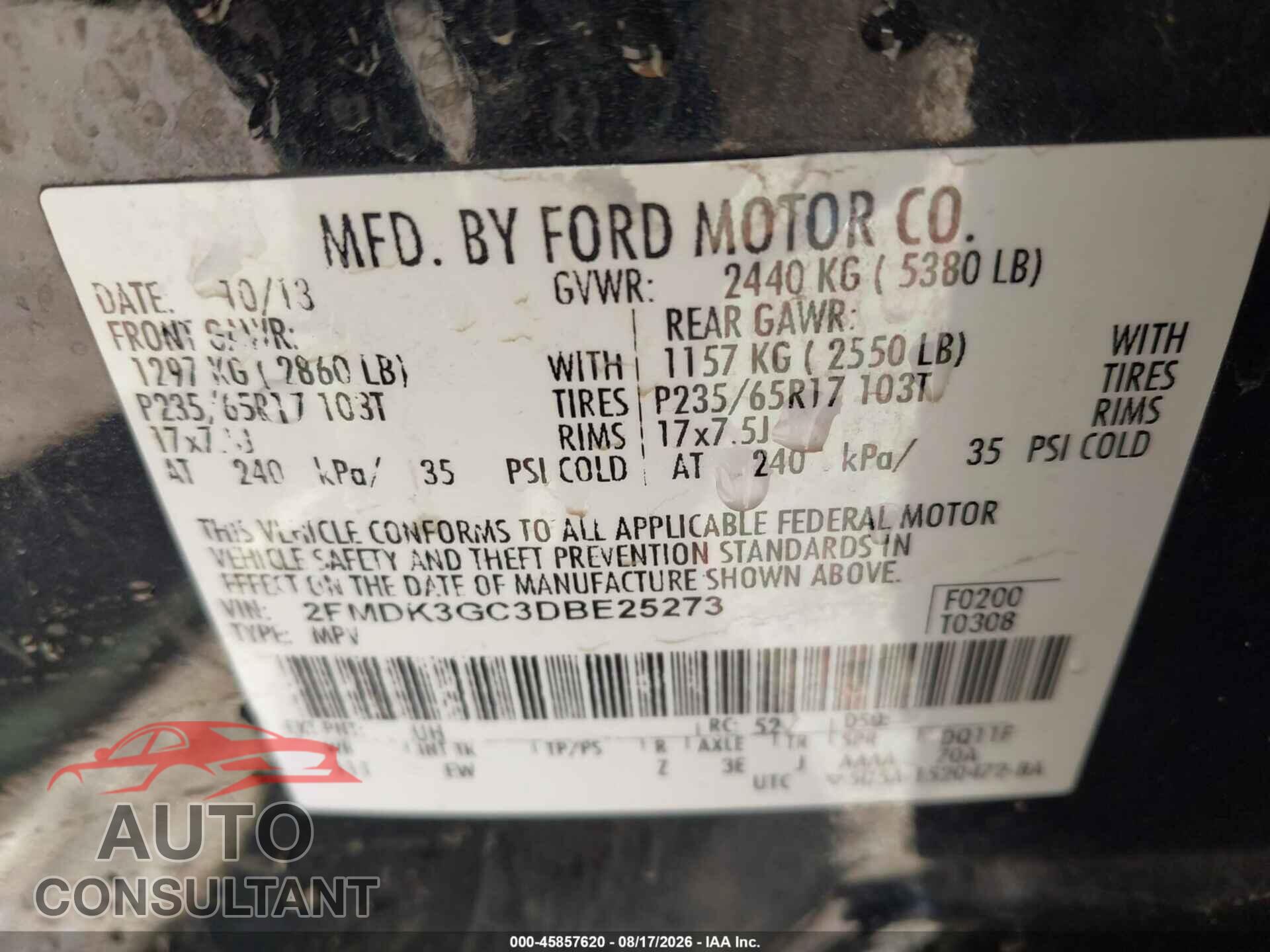 FORD EDGE 2013 - 2FMDK3GC3DBE25273
