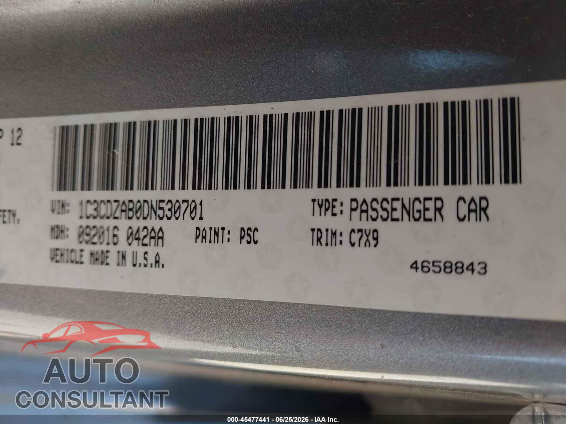 DODGE AVENGER 2013 - 1C3CDZAB0DN530701