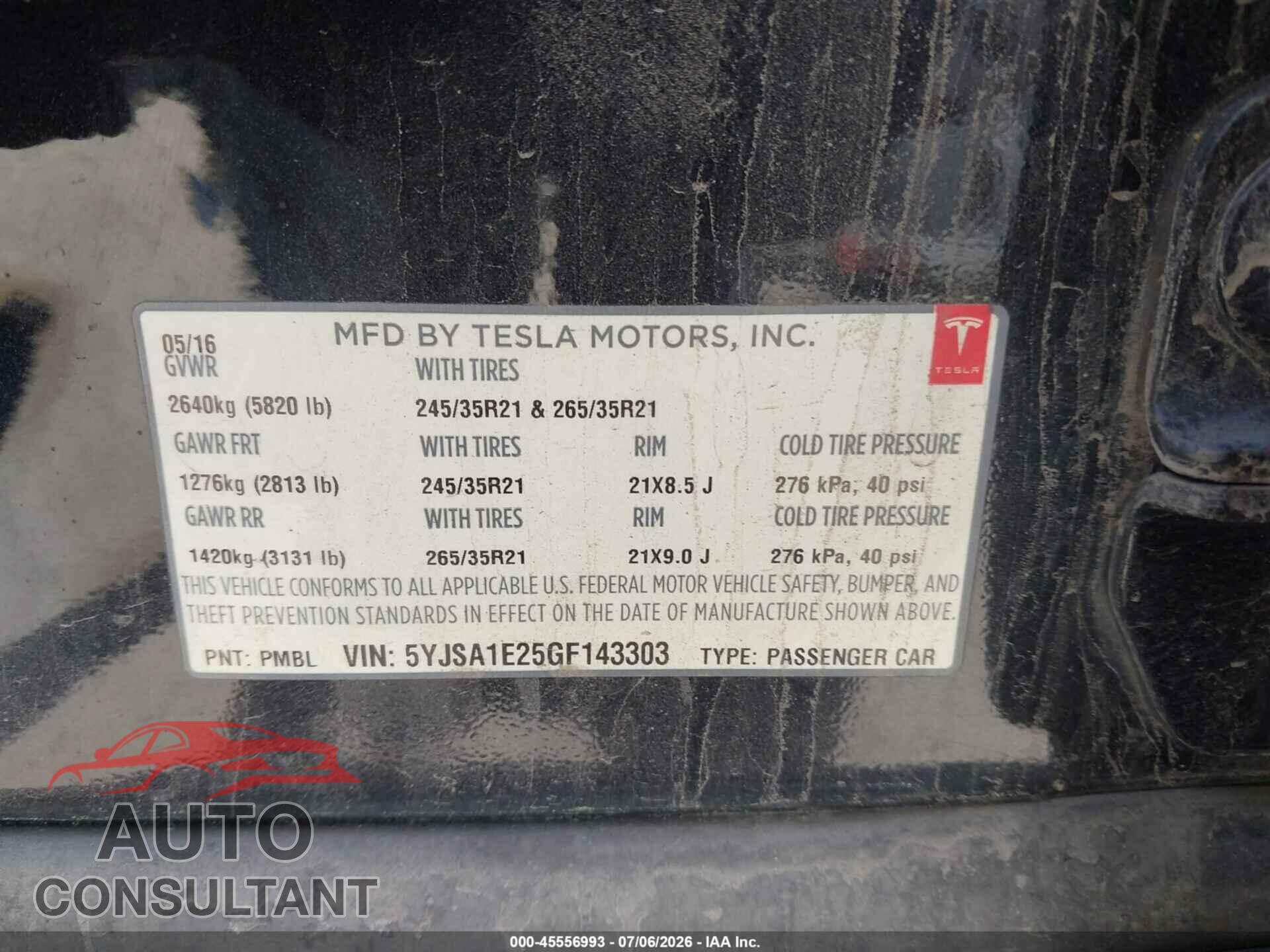TESLA MODEL S 2016 - 5YJSA1E25GF143303