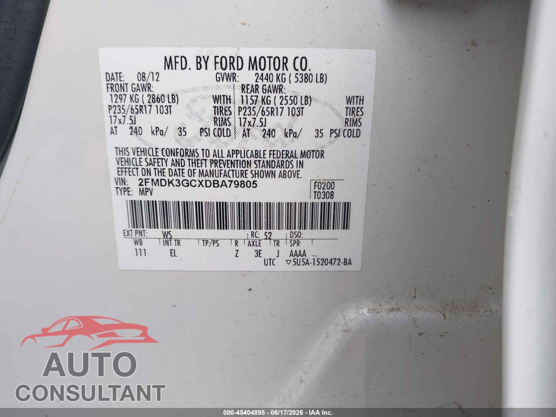 FORD EDGE 2013 - 2FMDK3GCXDBA79805