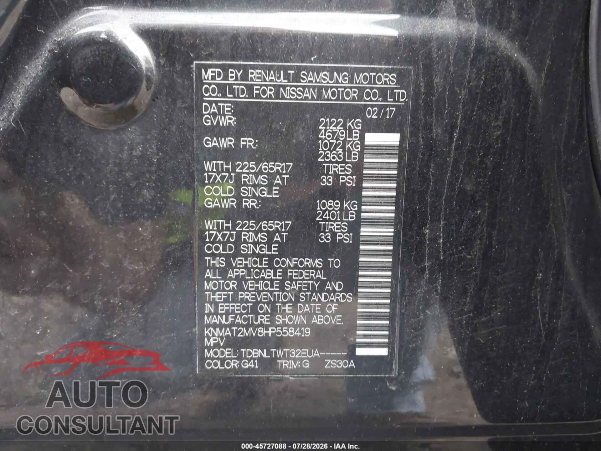 NISSAN ROGUE 2017 - KNMAT2MV8HP558419