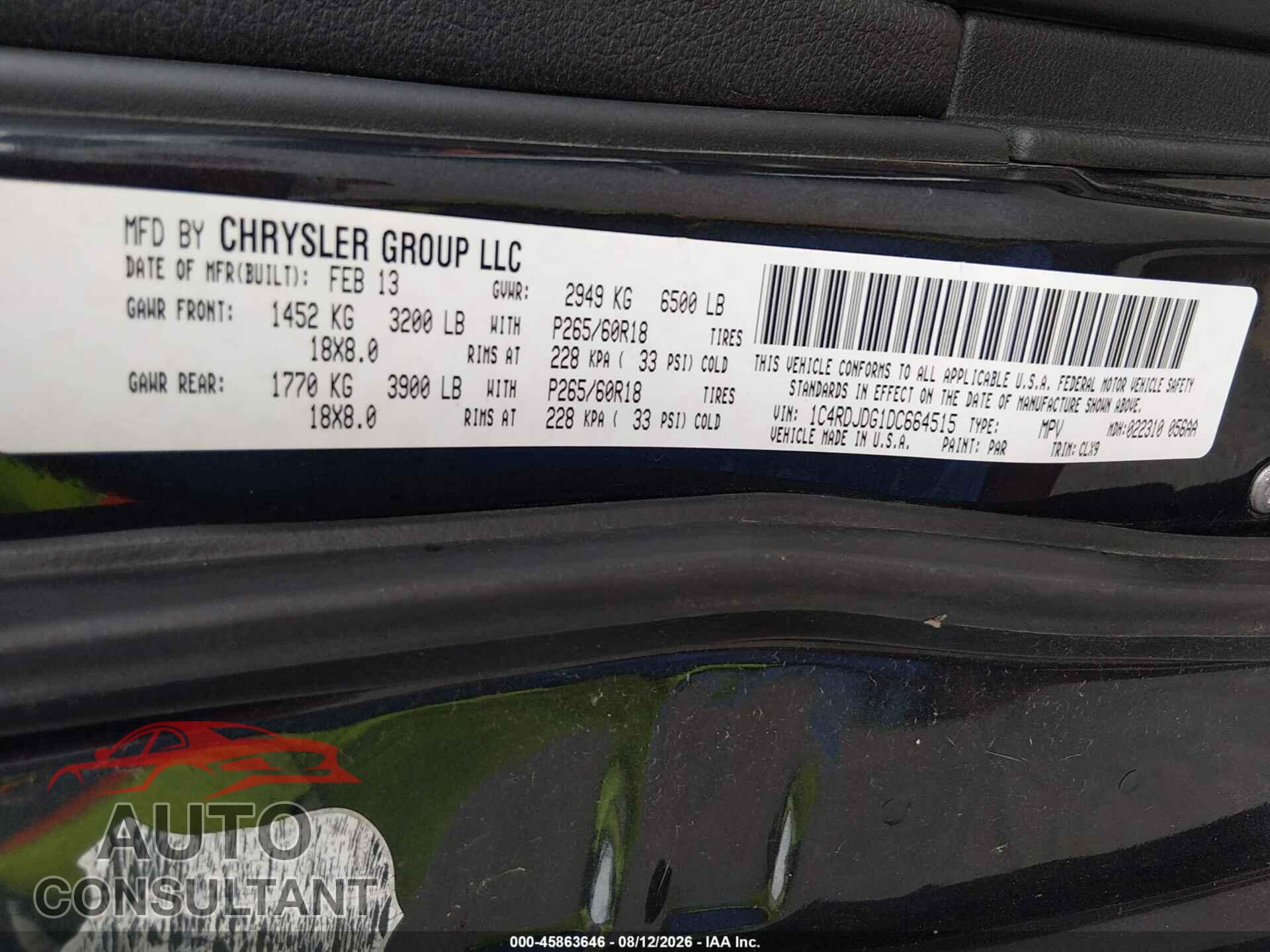 DODGE DURANGO 2013 - 1C4RDJDG1DC664515