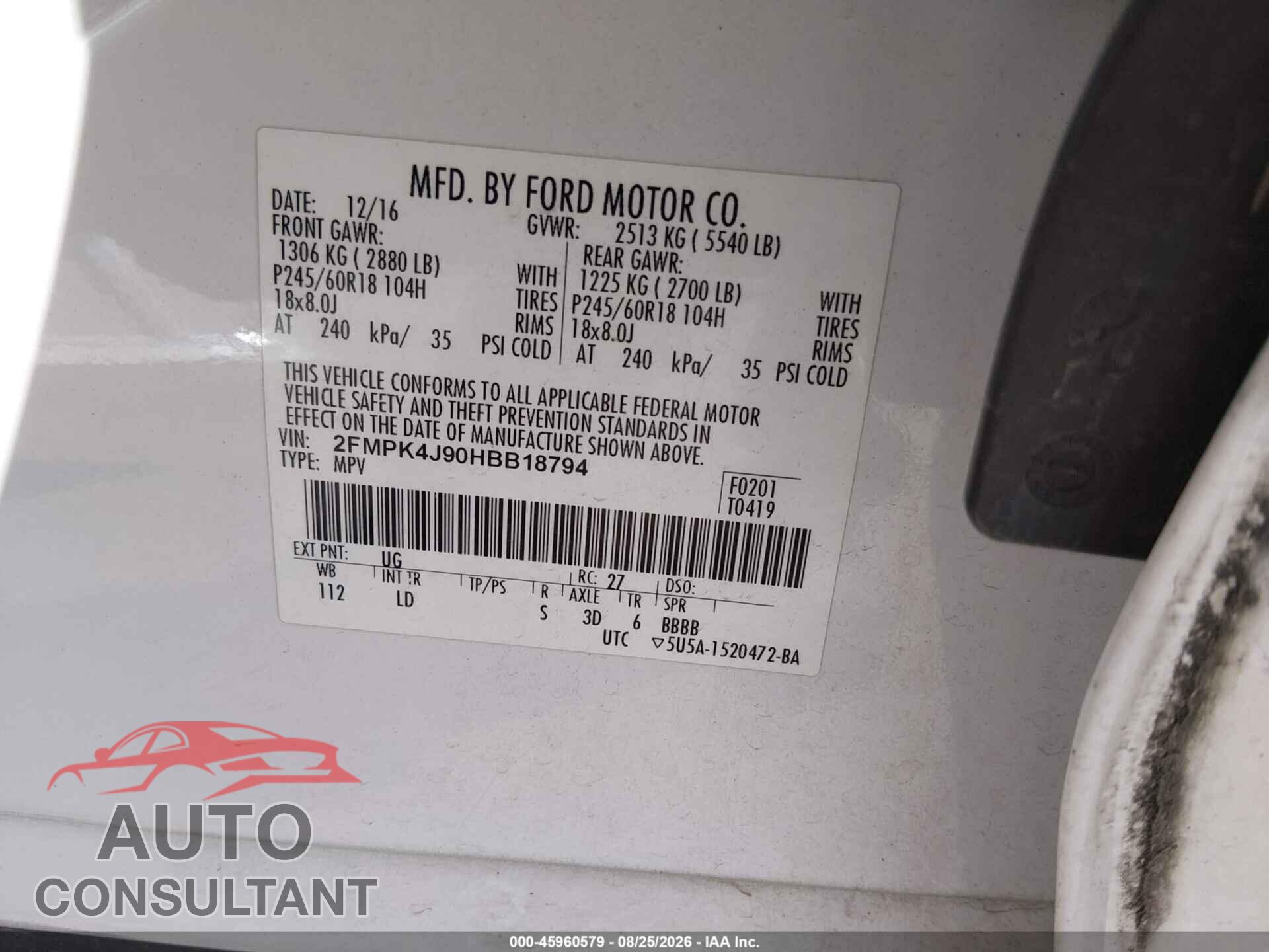 FORD EDGE 2017 - 2FMPK4J90HBB18794