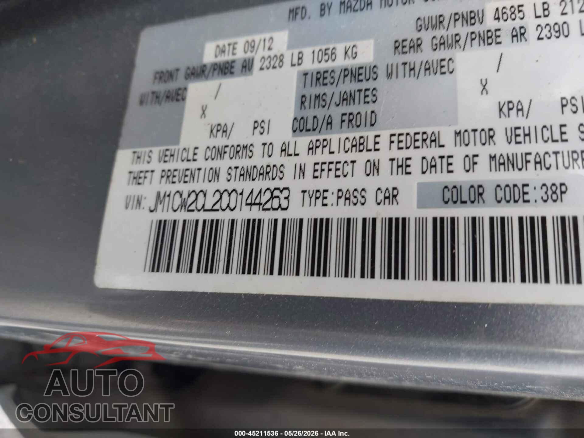 MAZDA MAZDA5 2012 - JM1CW2CL2C0144263