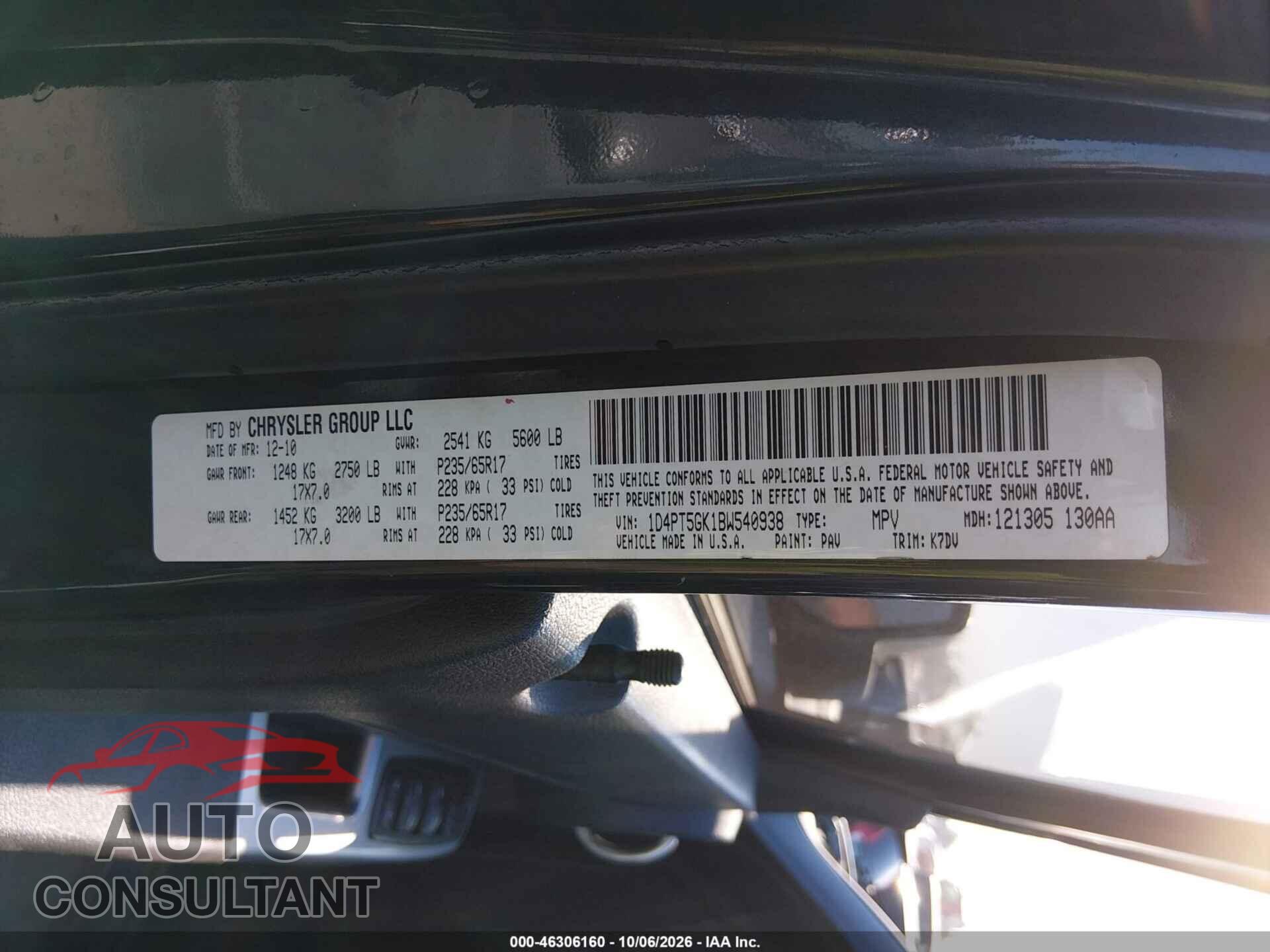 DODGE NITRO 2011 - 1D4PT5GK1BW540938