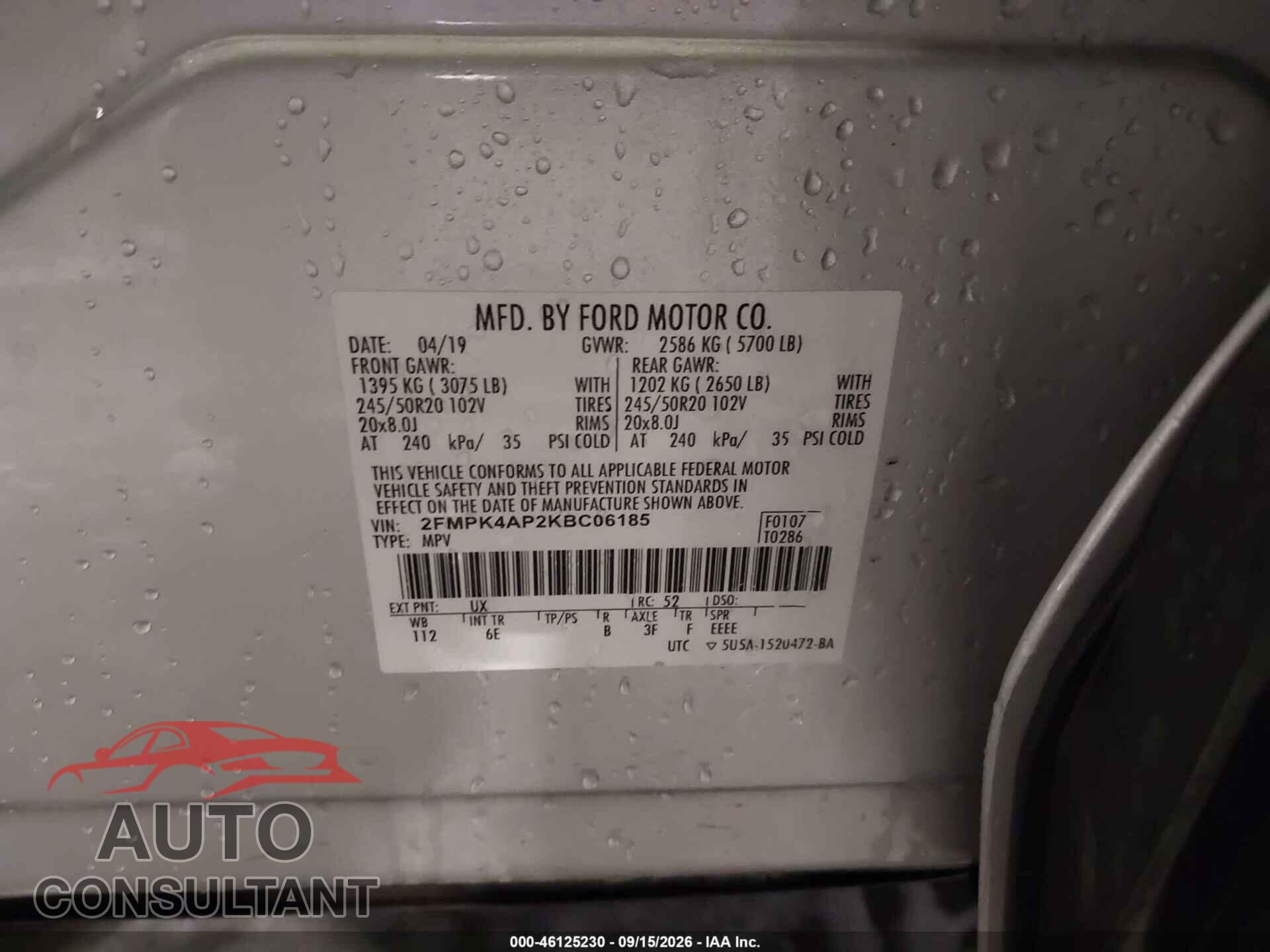 FORD EDGE 2019 - 2FMPK4AP2KBC06185