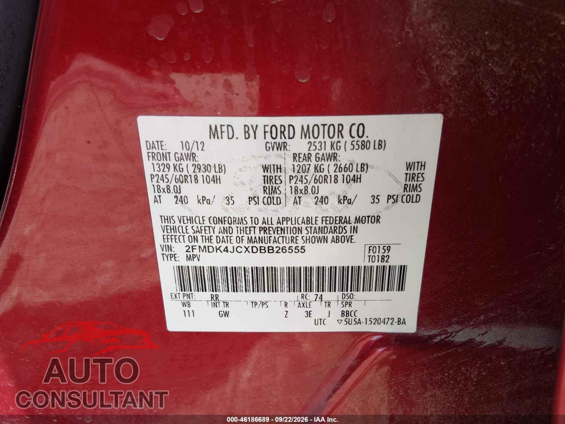 FORD EDGE 2013 - 2FMDK4JCXDBB26555
