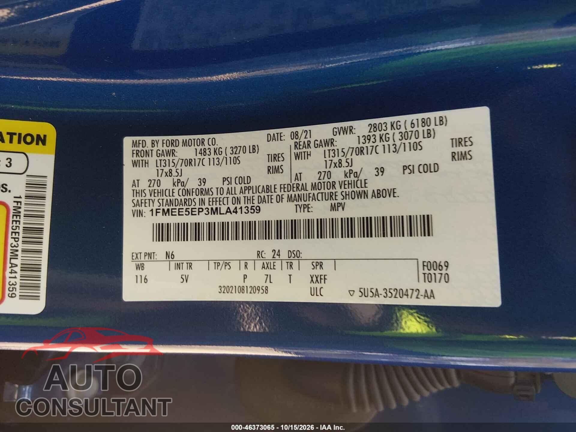 FORD BRONCO 2021 - 1FMEE5EP3MLA41359