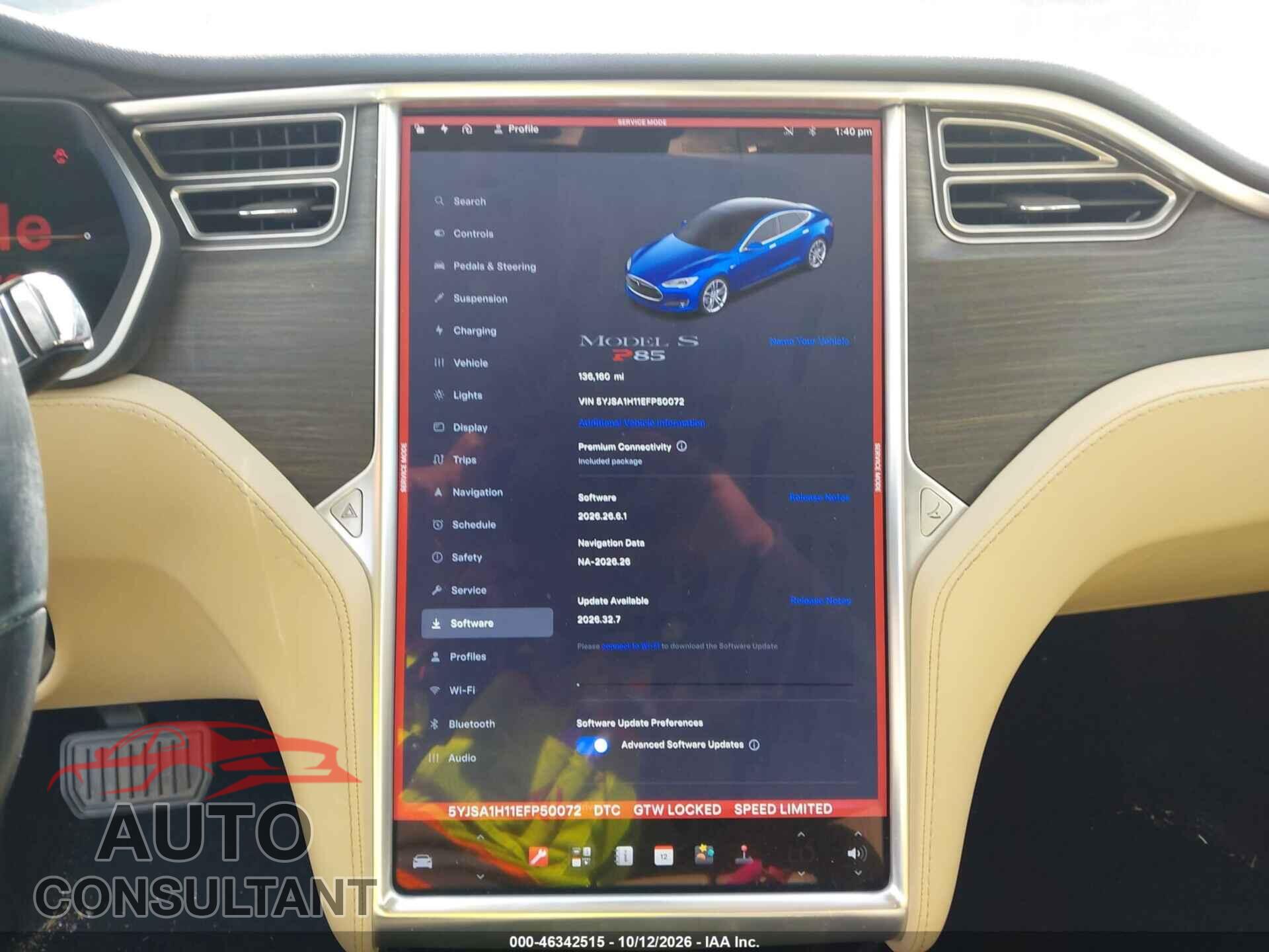 TESLA MODEL S 2014 - 5YJSA1H11EFP50072