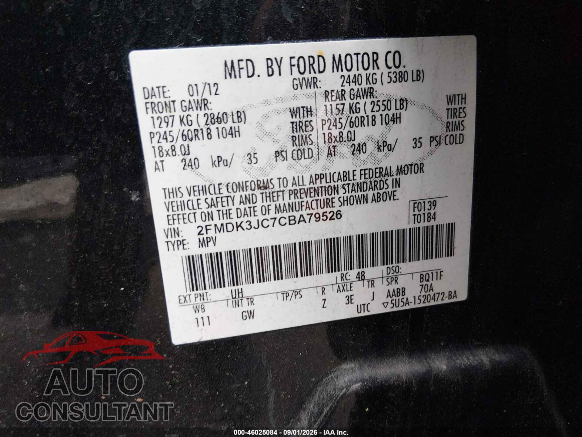 FORD EDGE 2012 - 2FMDK3JC7CBA79526