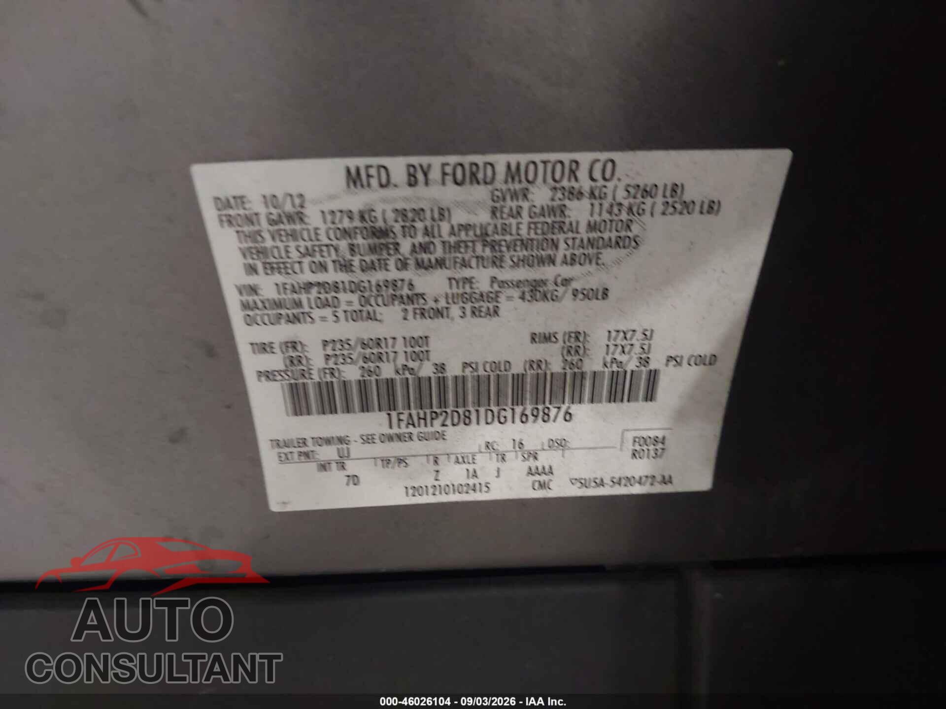 FORD TAURUS 2013 - 1FAHP2D81DG169876
