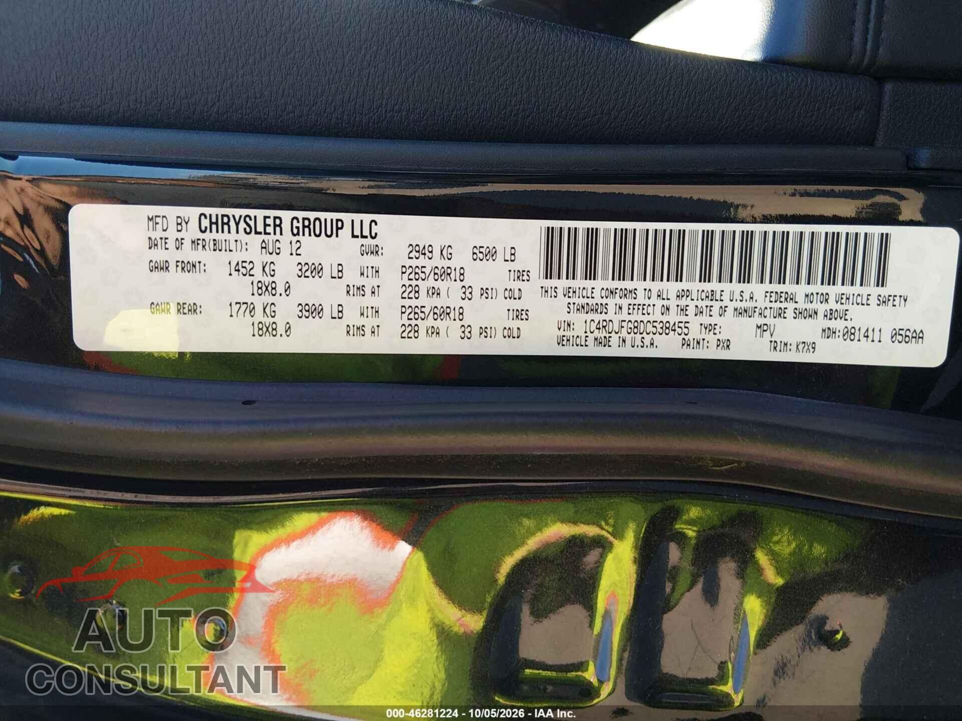 DODGE DURANGO 2013 - 1C4RDJFG8DC538455