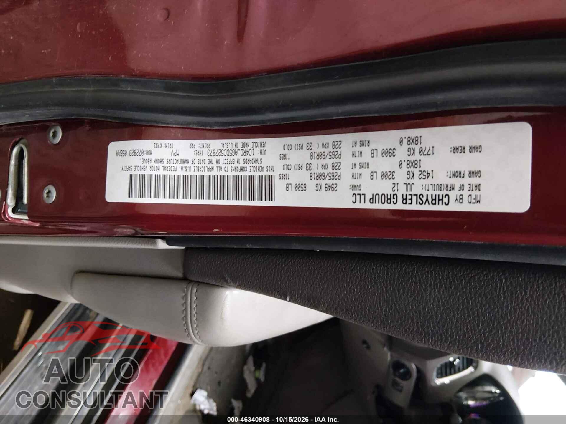 DODGE DURANGO 2013 - 1C4RDJAG5DC527873