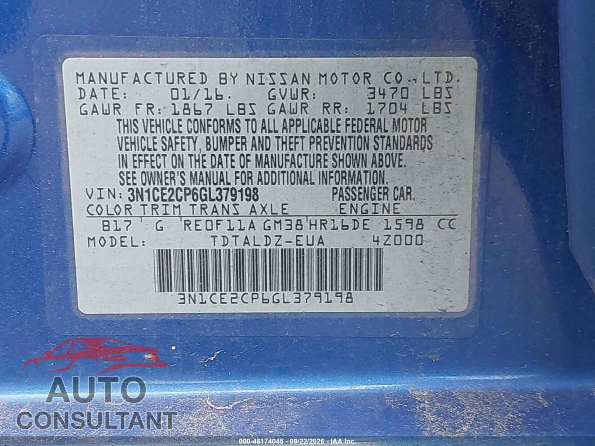 NISSAN VERSA NOTE 2016 - 3N1CE2CP6GL379198