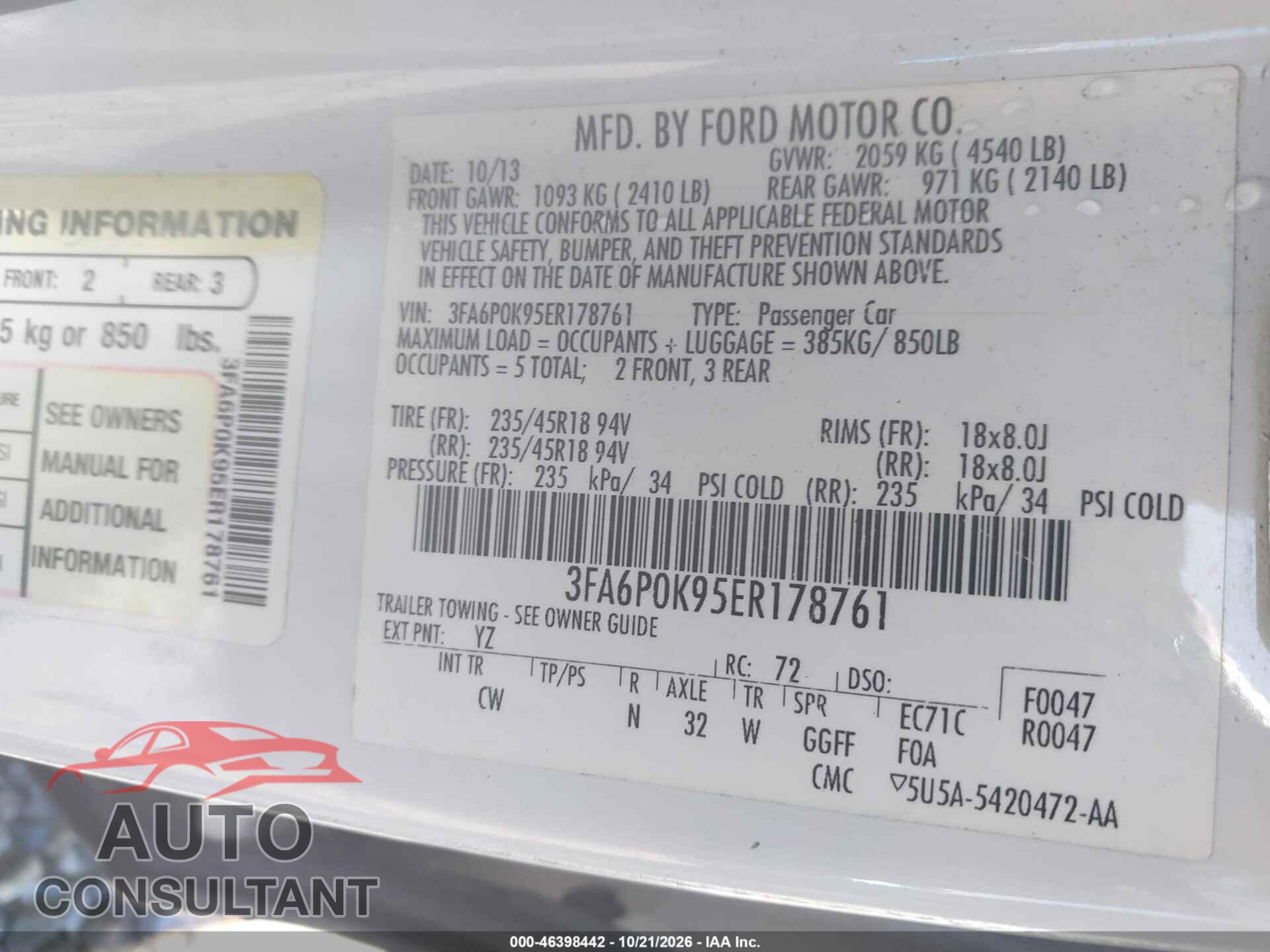 FORD FUSION 2014 - 3FA6P0K95ER178761