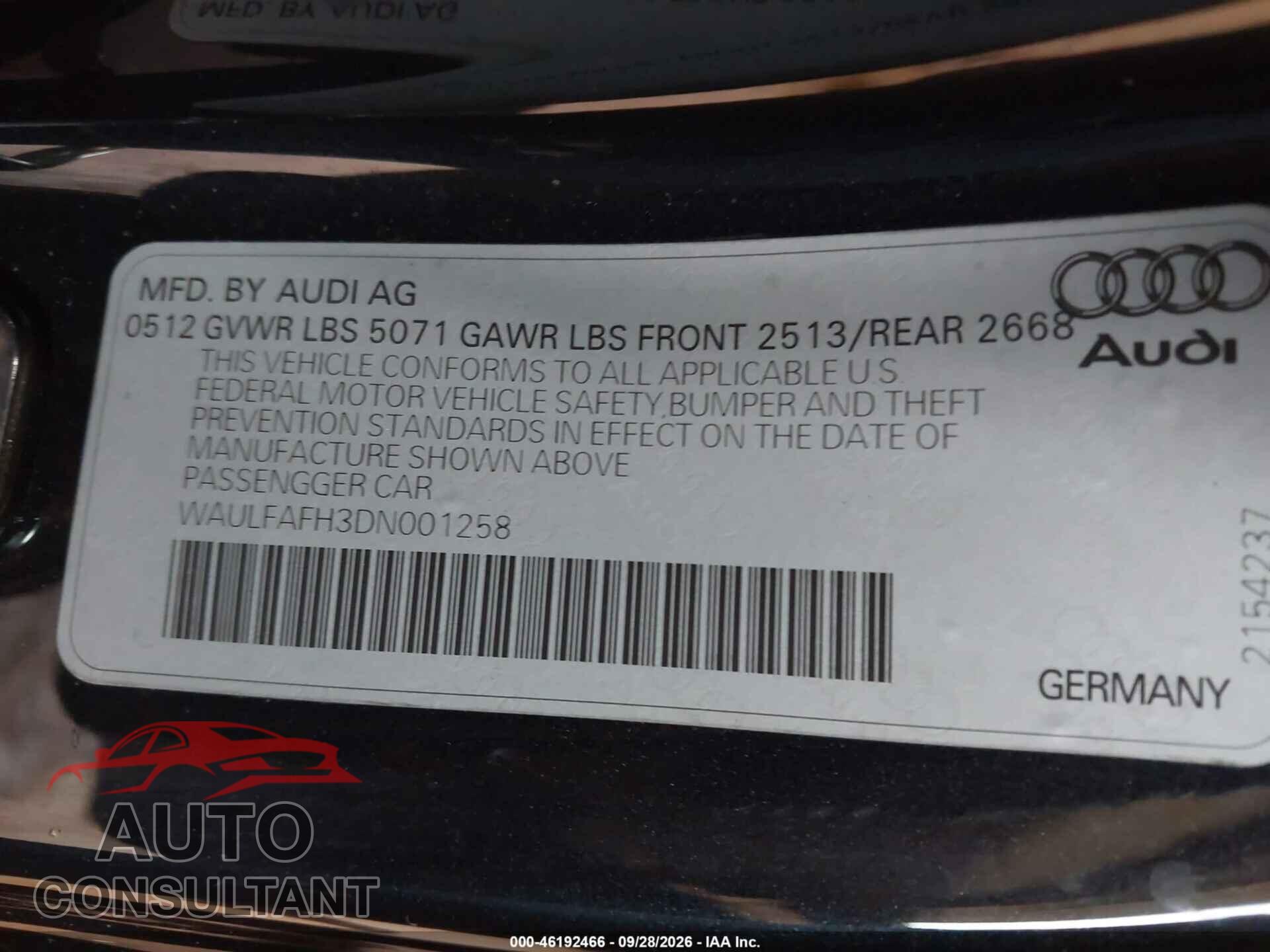 AUDI A5 2013 - WAULFAFH3DN001258