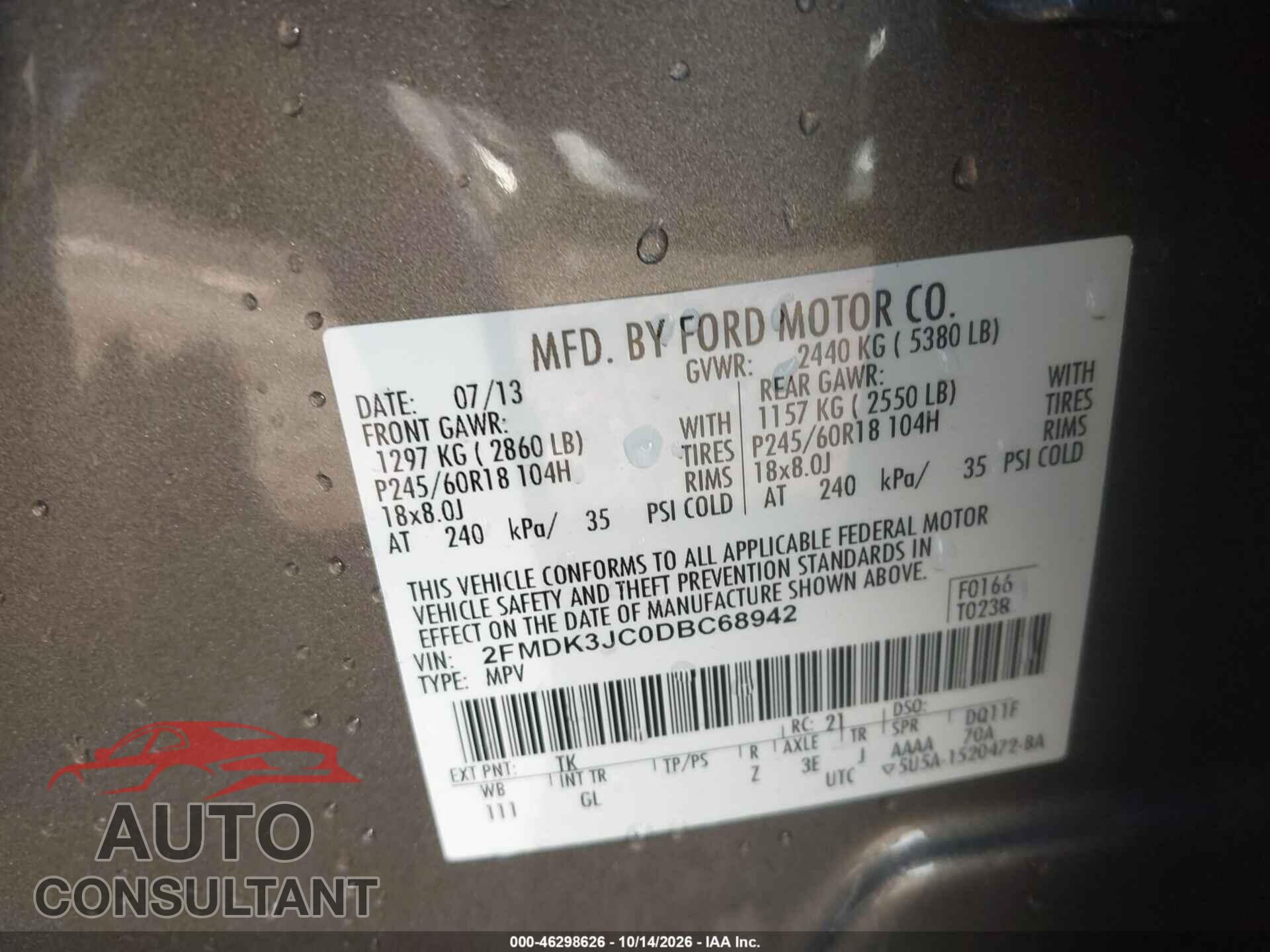 FORD EDGE 2013 - 2FMDK3JC0DBC68942