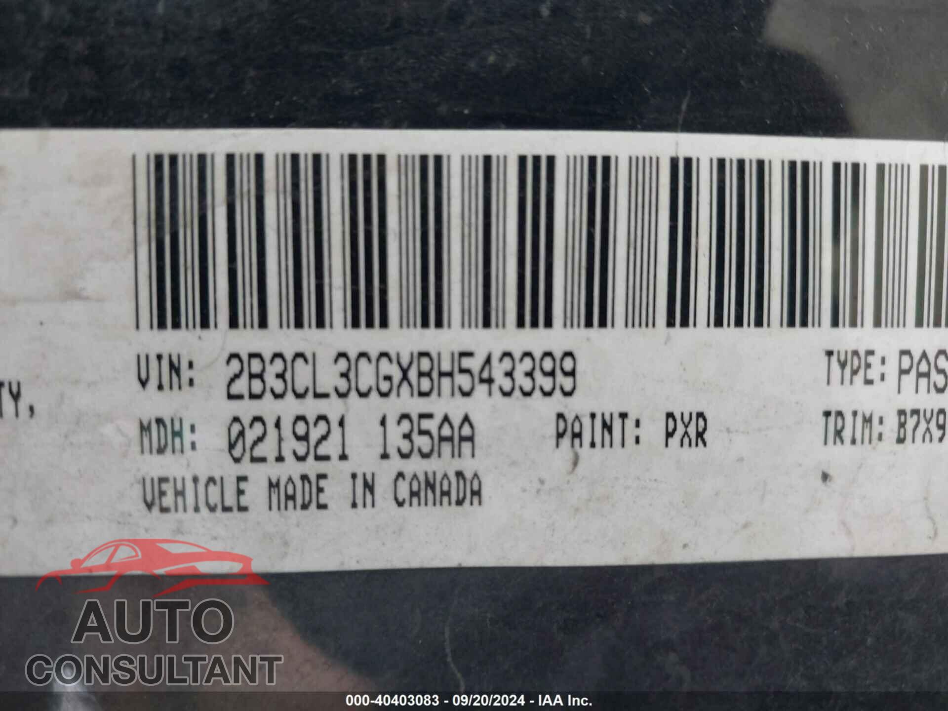 DODGE CHARGER 2011 - 2B3CL3CGXBH543399