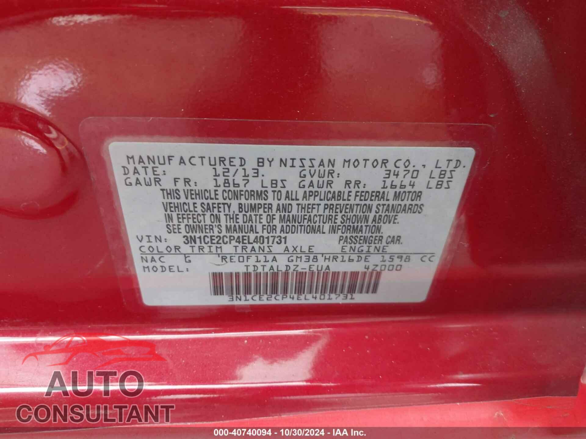NISSAN VERSA NOTE 2014 - 3N1CE2CP4EL401731
