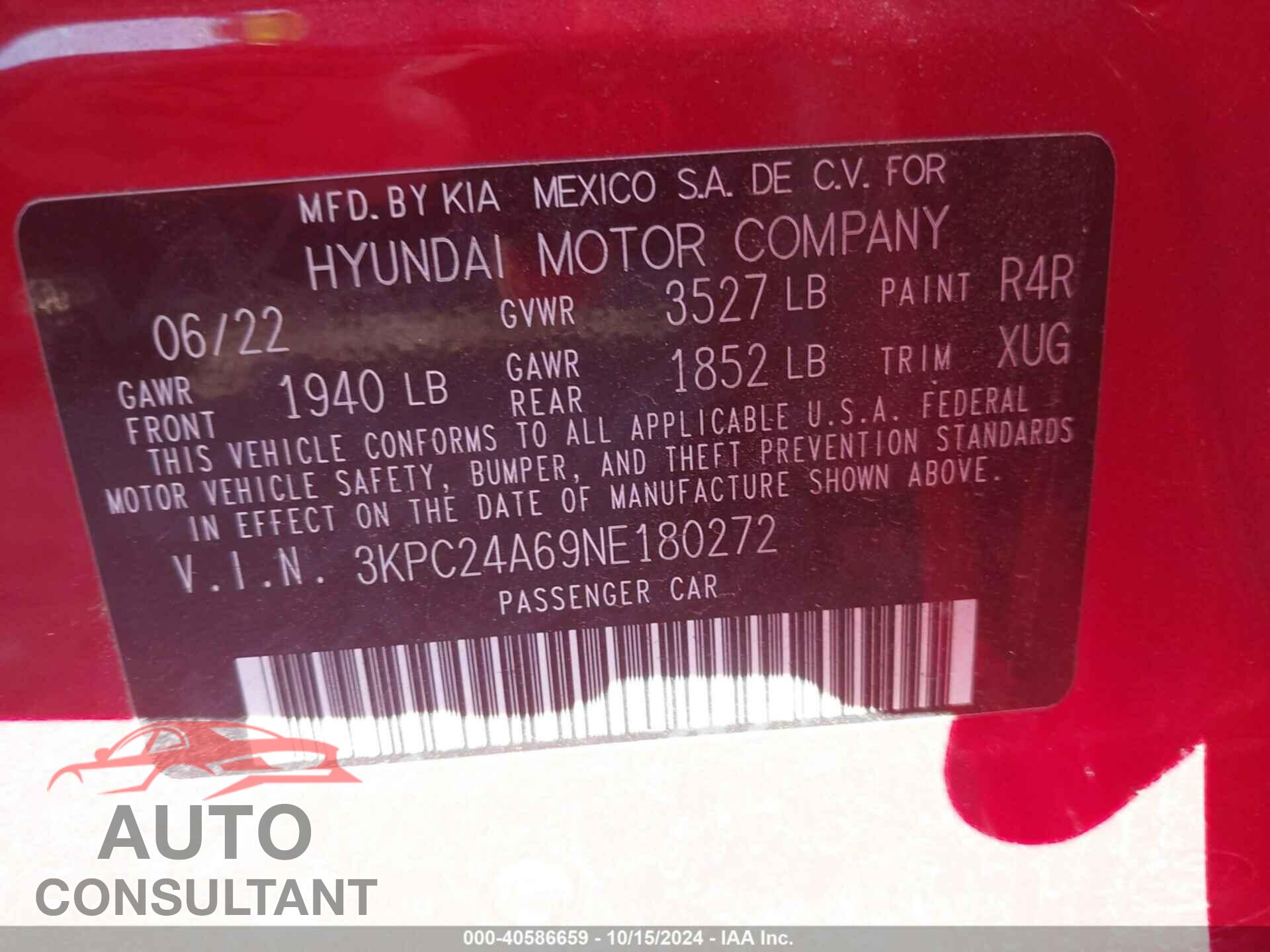 HYUNDAI ACCENT 2022 - 3KPC24A69NE180272