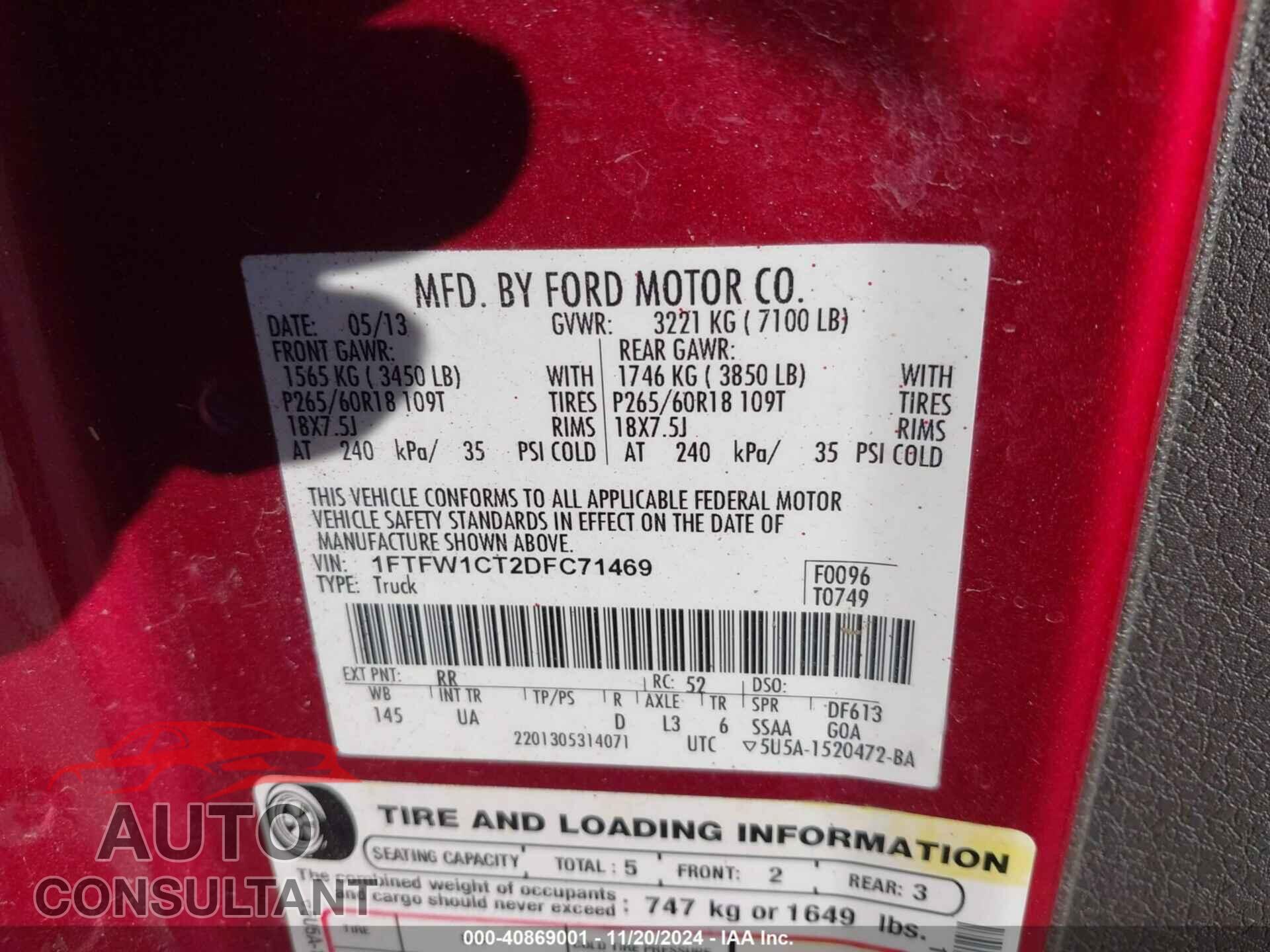 FORD F-150 2013 - 1FTFW1CT2DFC71469
