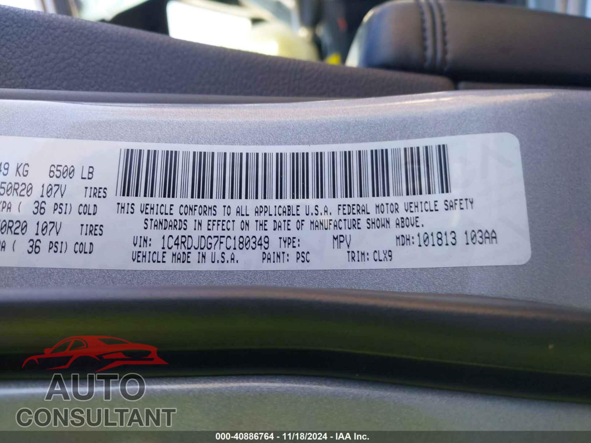 DODGE DURANGO 2015 - 1C4RDJDG7FC180349