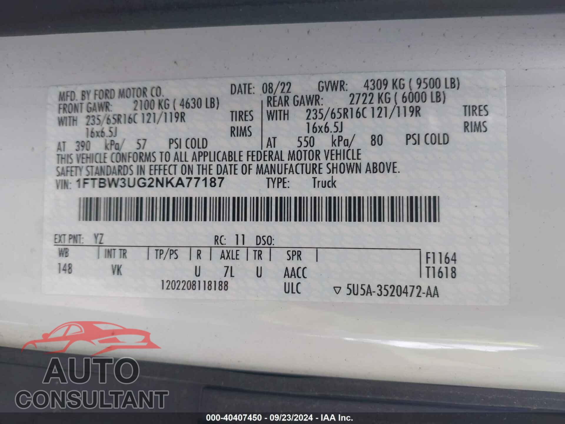 FORD TRANSIT-350 CARGO VAN 2022 - 1FTBW3UG2NKA77187