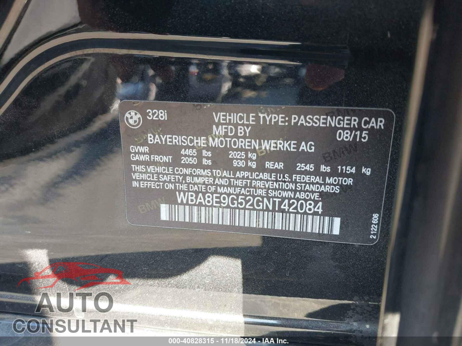 BMW 328I 2016 - WBA8E9G52GNT42084