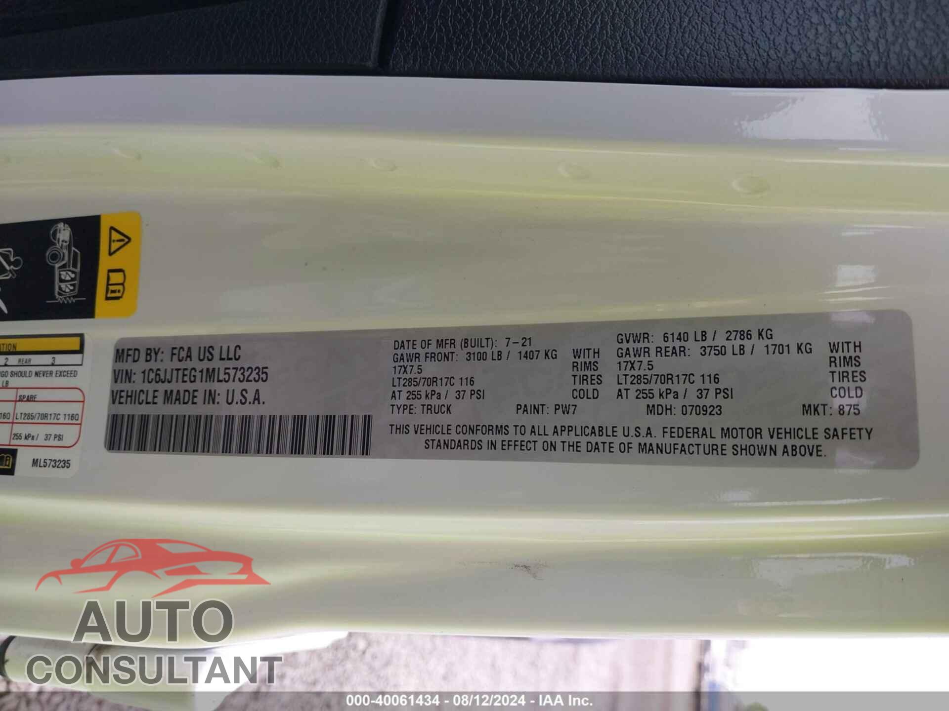 JEEP GLADIATOR 2021 - 1C6JJTEG1ML573235