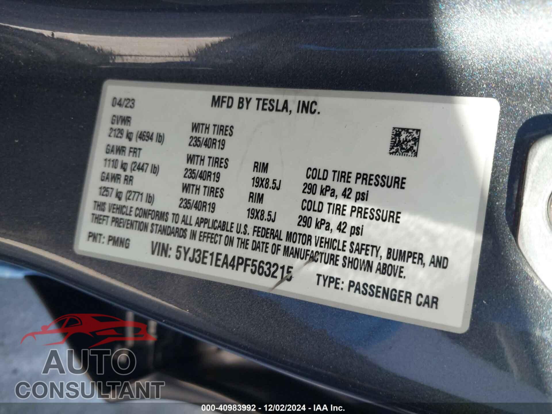 TESLA MODEL 3 2023 - 5YJ3E1EA4PF563215