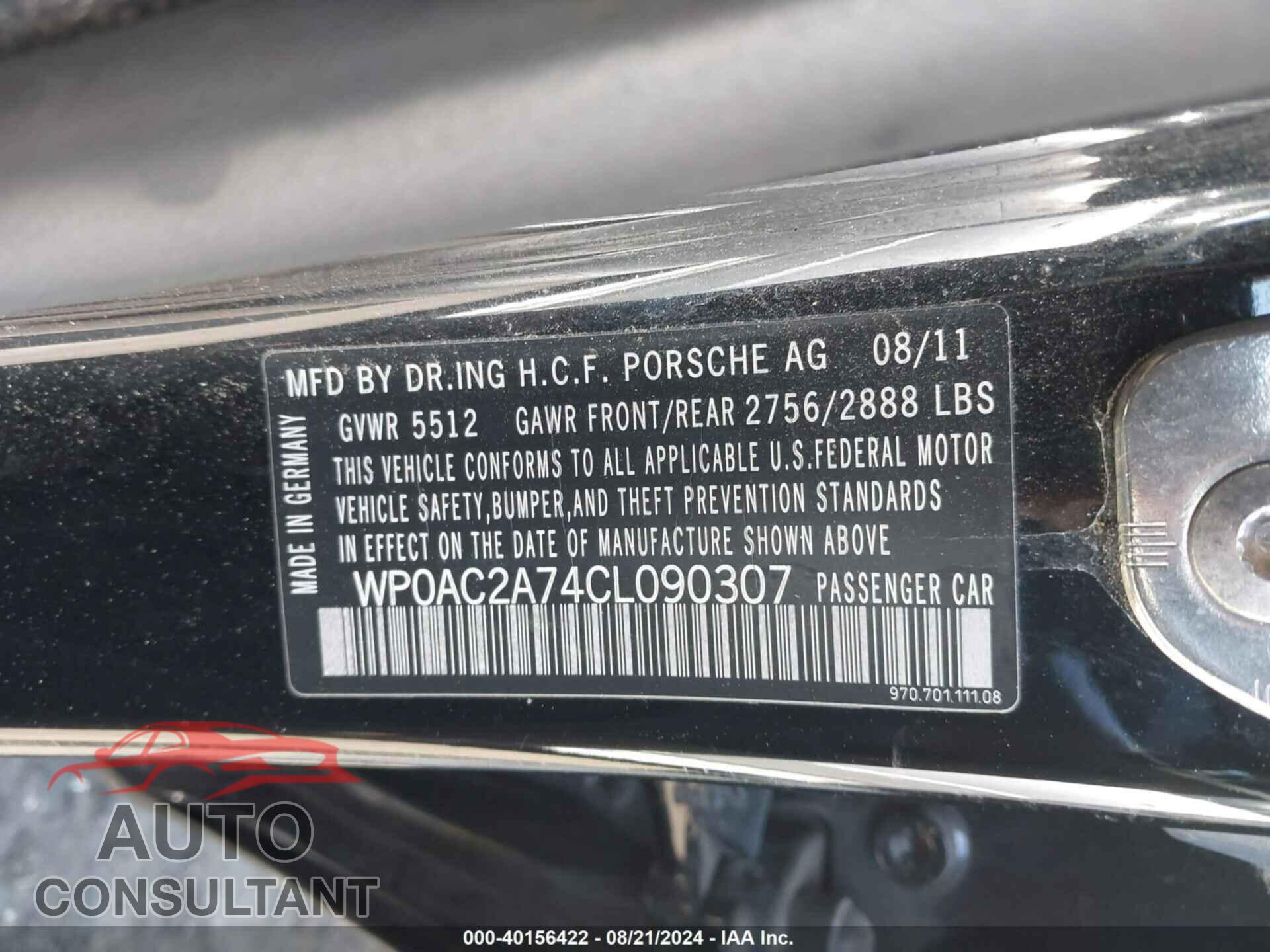 PORSCHE PANAMERA 2012 - WP0AC2A74CL090307