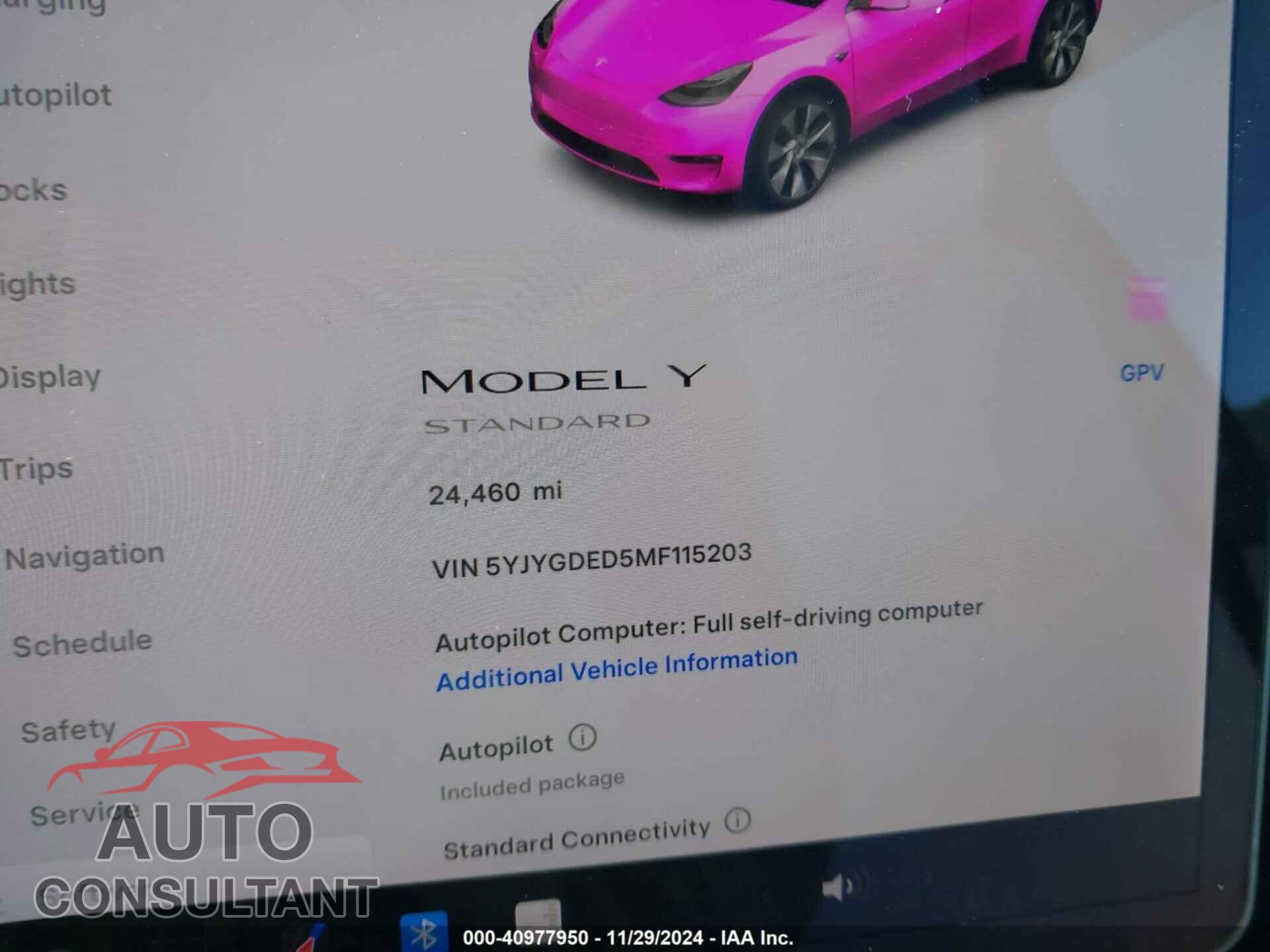 TESLA MODEL Y 2021 - 5YJYGDED5MF115203