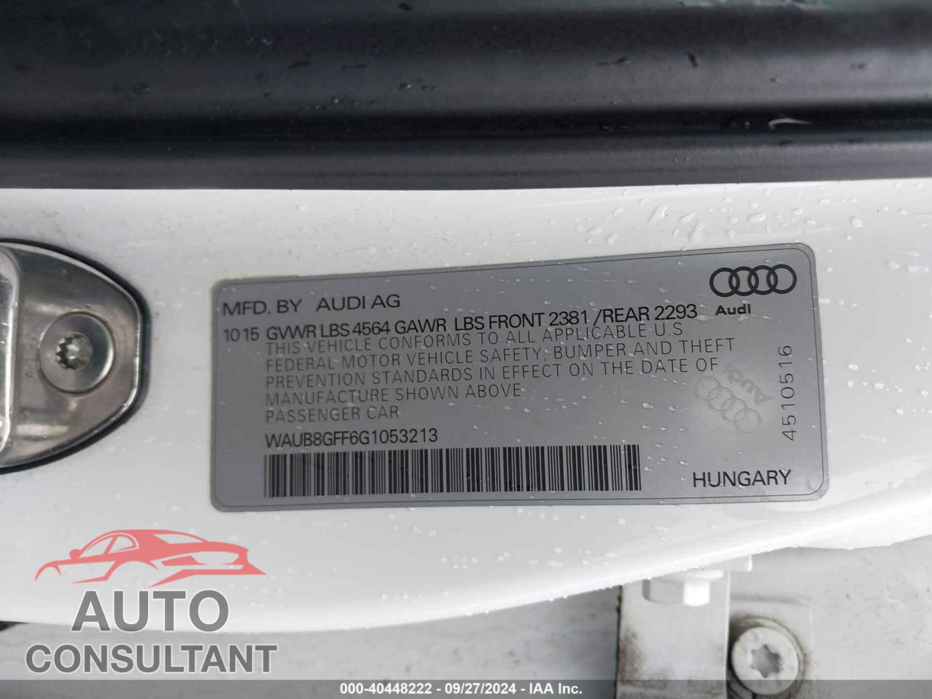 AUDI A3 2016 - WAUB8GFF6G1053213