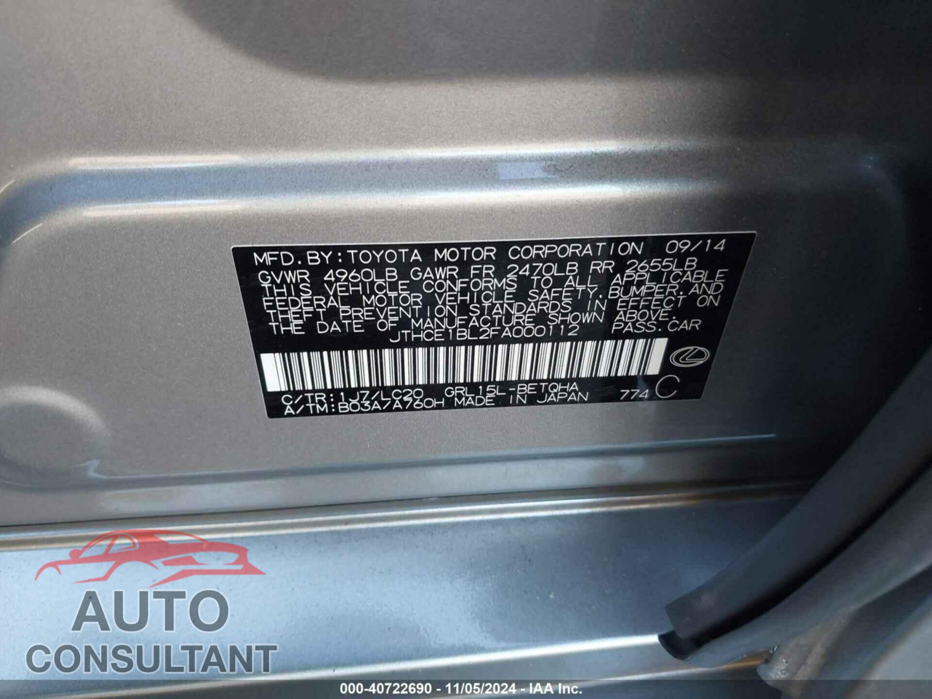 LEXUS GS 350 2015 - JTHCE1BL2FA000112