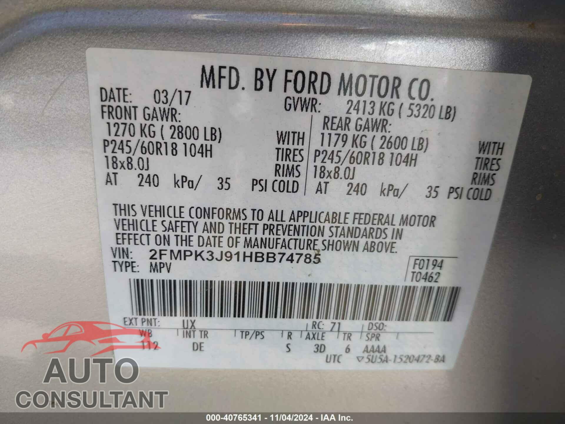 FORD EDGE 2017 - 2FMPK3J91HBB74785
