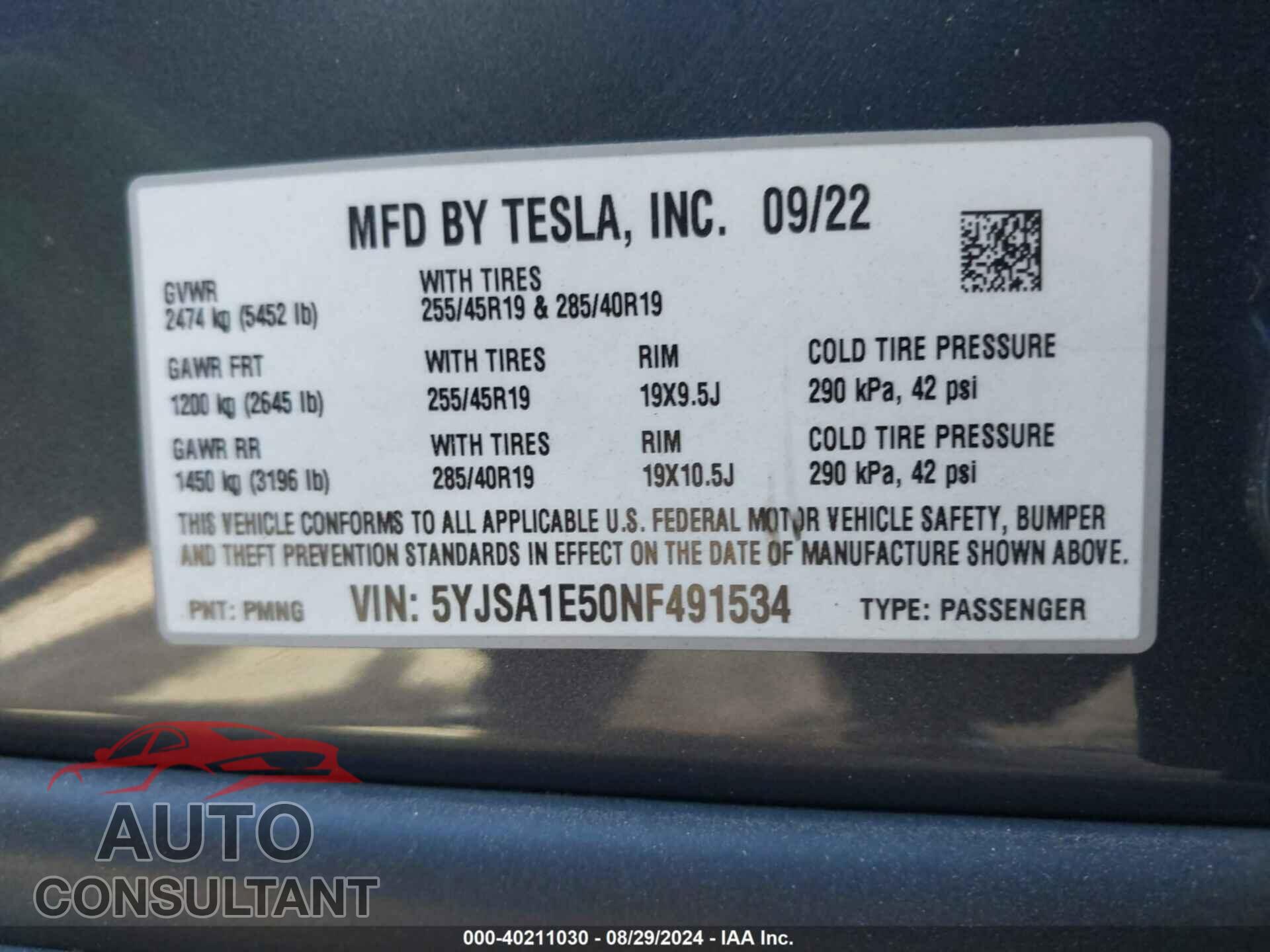 TESLA MODEL S 2022 - 5YJSA1E50NF491534